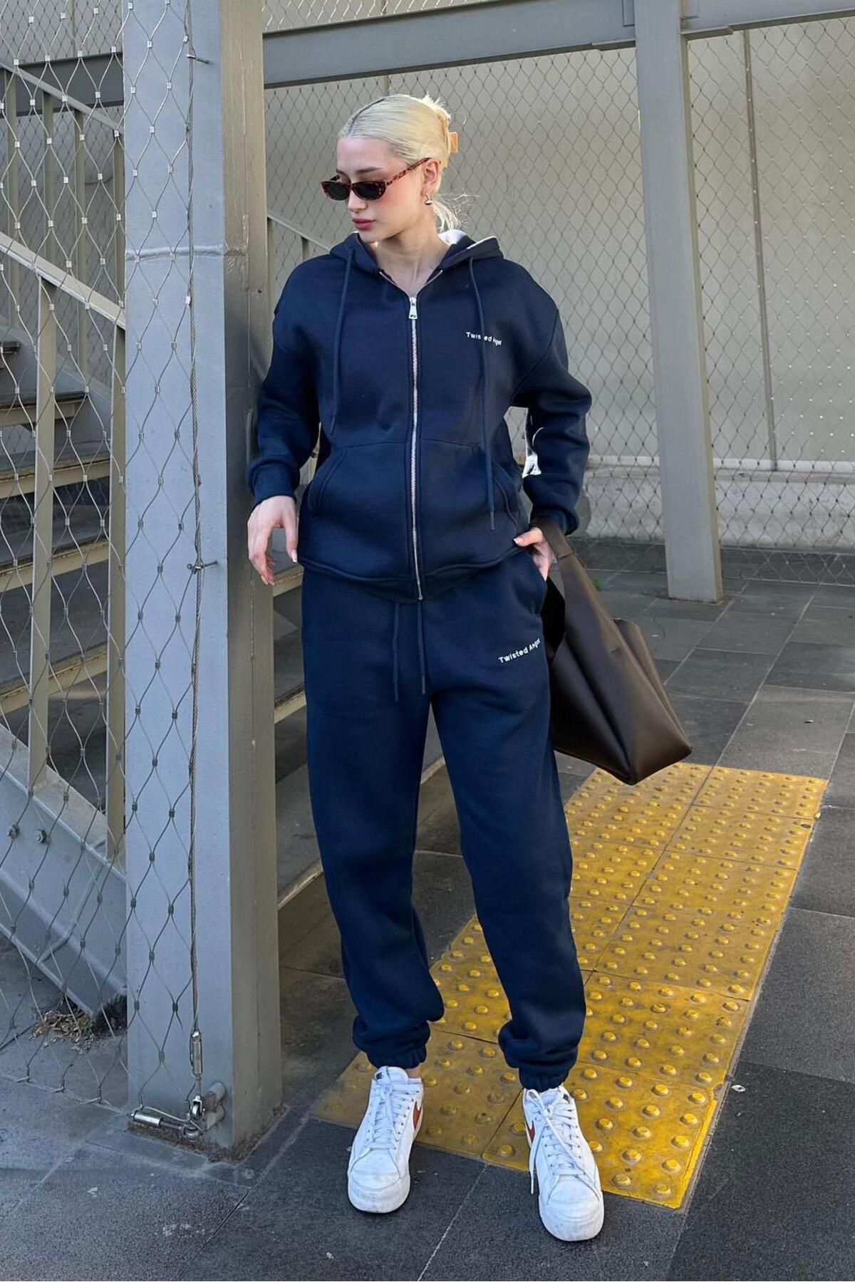 Madmext-Navy Blue Hooded Zippered Tracksuit Set Mg2227 1