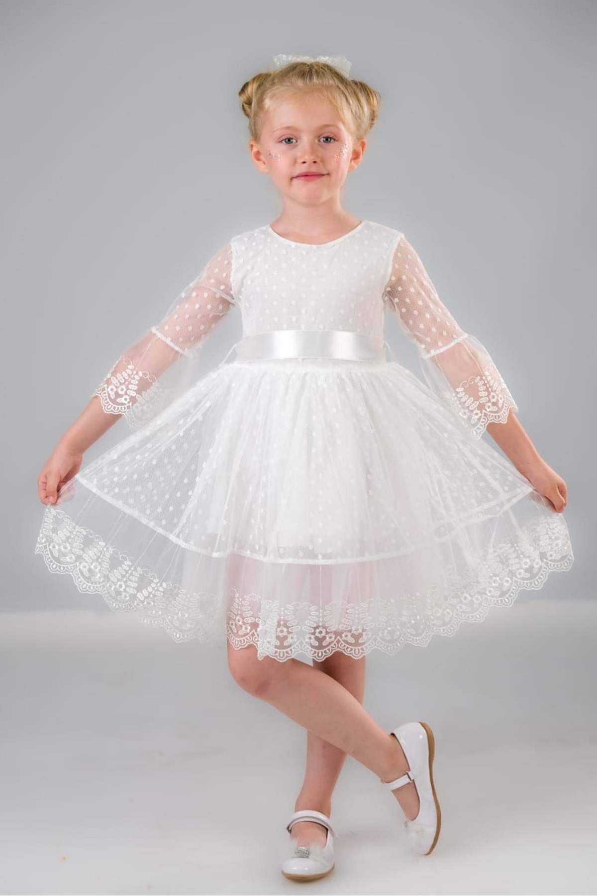 Mnk Dream Luxury Dantel Kız Çocuk Elbise MNK0327 BEYAZ fotoğrafı 3 (önizleme)