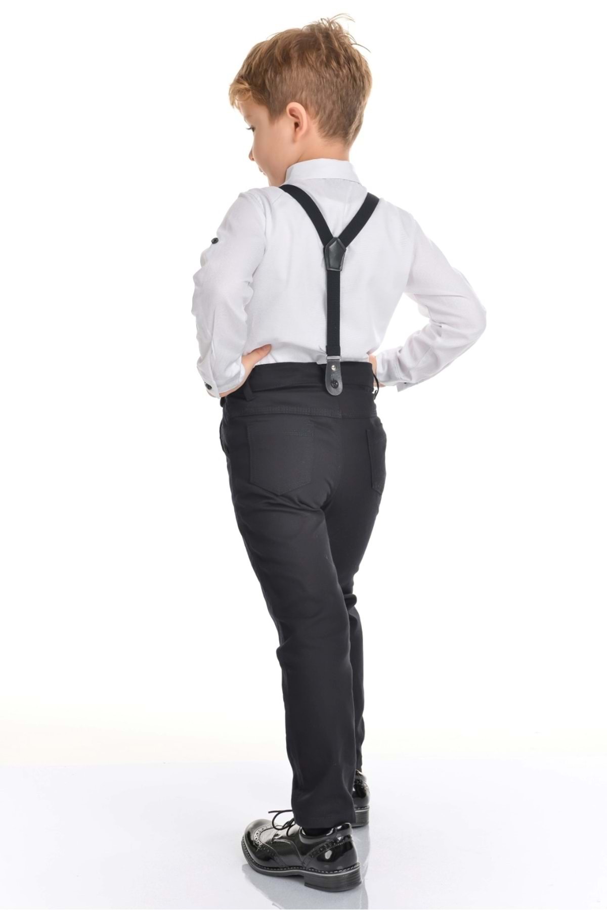 Mnk Baby&Kids Oxford Gömlek Uzun Pantolon Erkek Çocuk Takımı MNK0302 BEYAZ - SİYAH fotoğrafı 3 (önizleme)