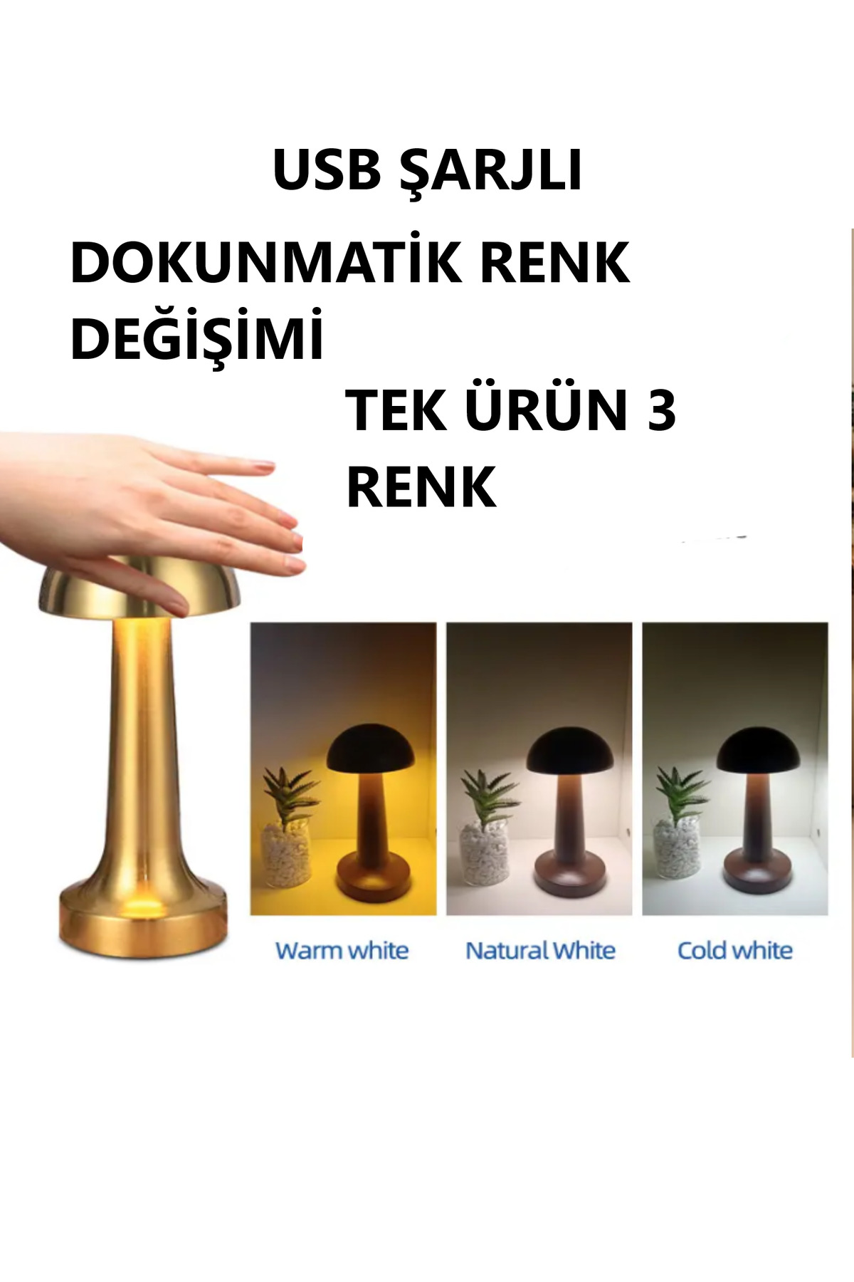 Voxify Gold Masa Üstü Lamba Ledli Masa Lambası Şarjlı Mantar Gece ...