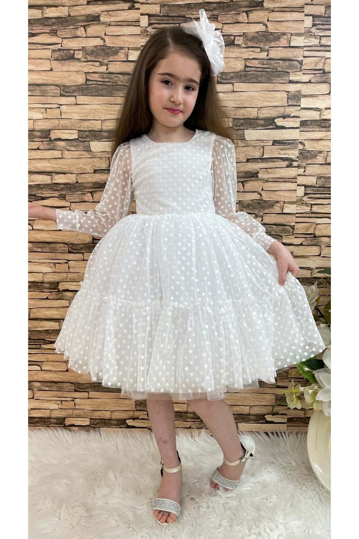 Mnk-White Lace Buckle Katkat Princess Girl's Dress - 0306 4