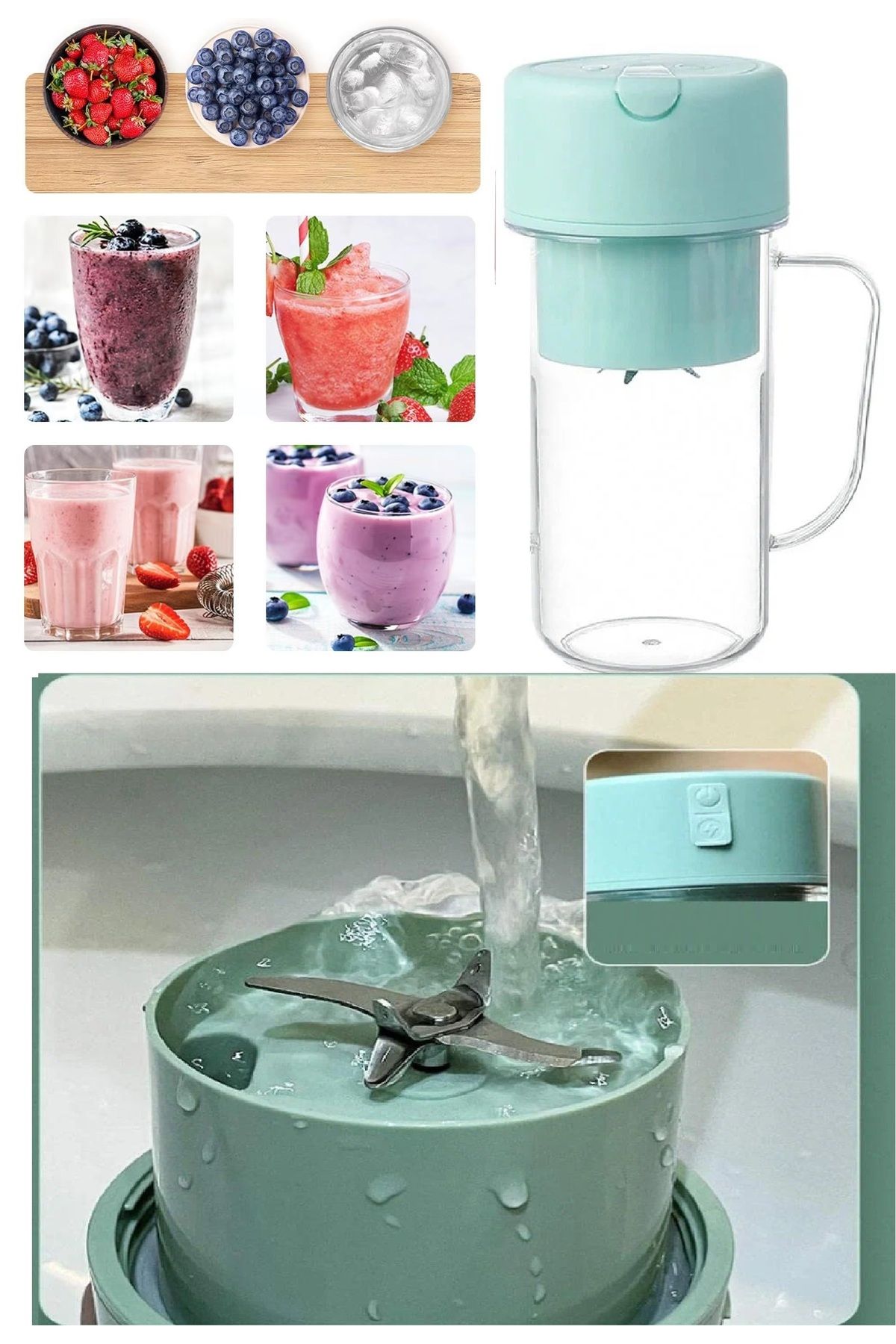 NZM TİCARET Şarjlı Taşınabilir Pipetli Bardak Blender 420 Ml Smoothie Milkshake Meyve Karıştırıcı Mikser