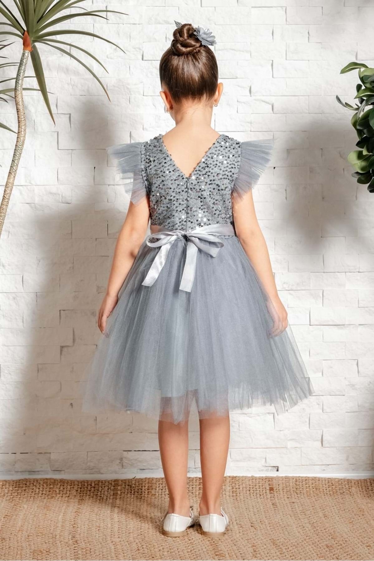 Mnk Baby&Kids Tüllü Kız Çocuk KPL Elbise MNK0526 GRİ fotoğrafı 3 (önizleme)