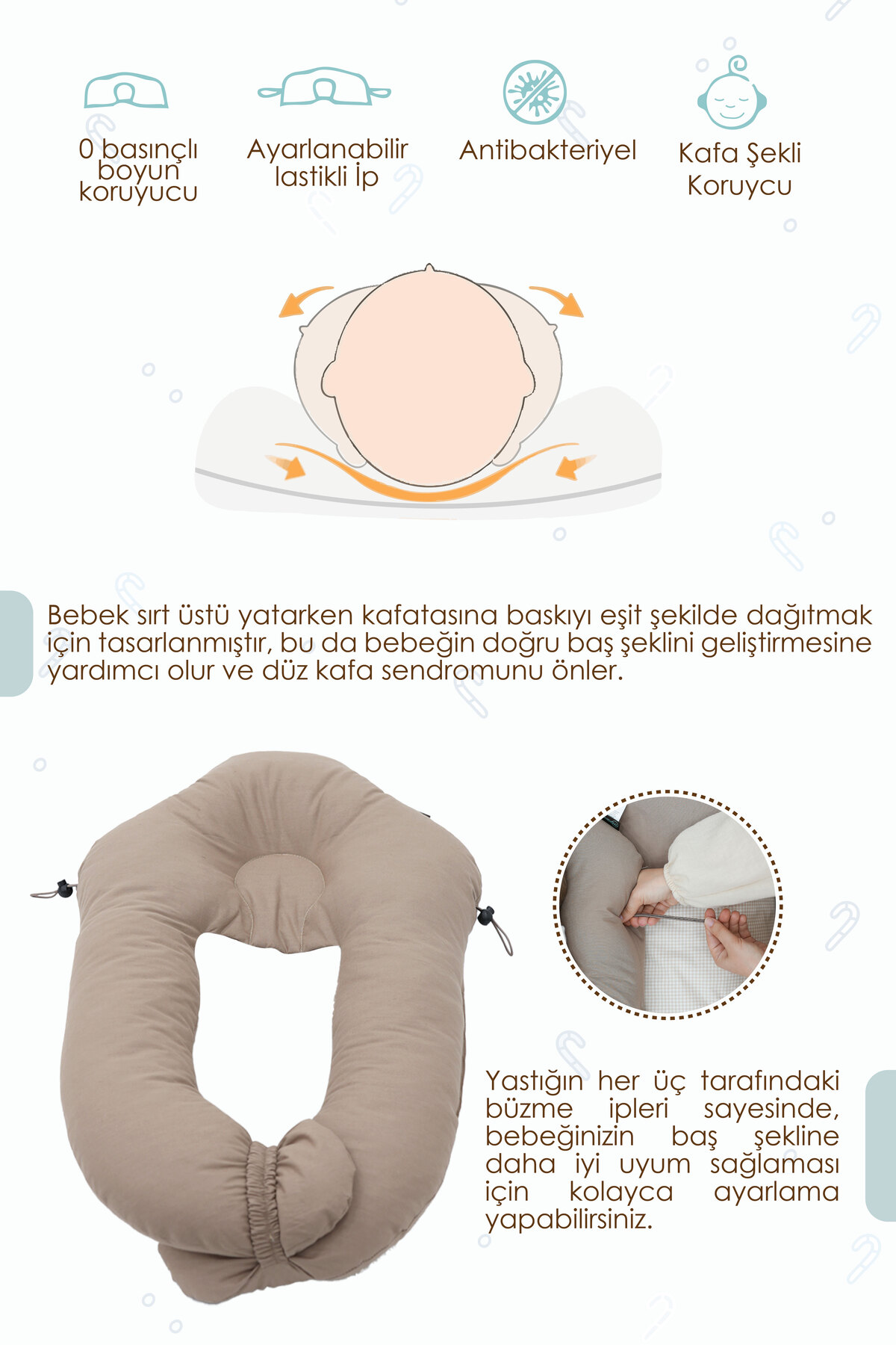 mordesign Moresleep 2'si 1 arada Bebek Sarılma ve Şekillendirme Yastığı, Düz Kafa Yastığı,Pamuklu,Uyku Yastığı fotoğrafı 2 (önizleme)