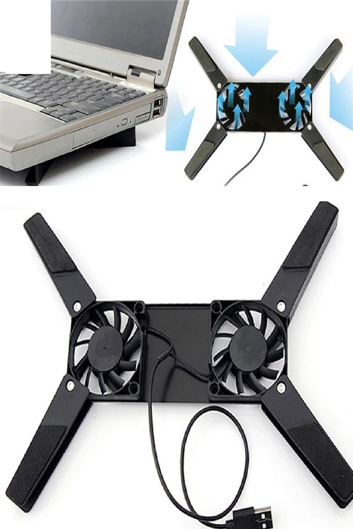 toptanperpa 2 Fanlı Notebook Soğutucu Portatif Katlanabilir Laptop Soğutucu Fan Usbli Stand Bilgisayar Fanı