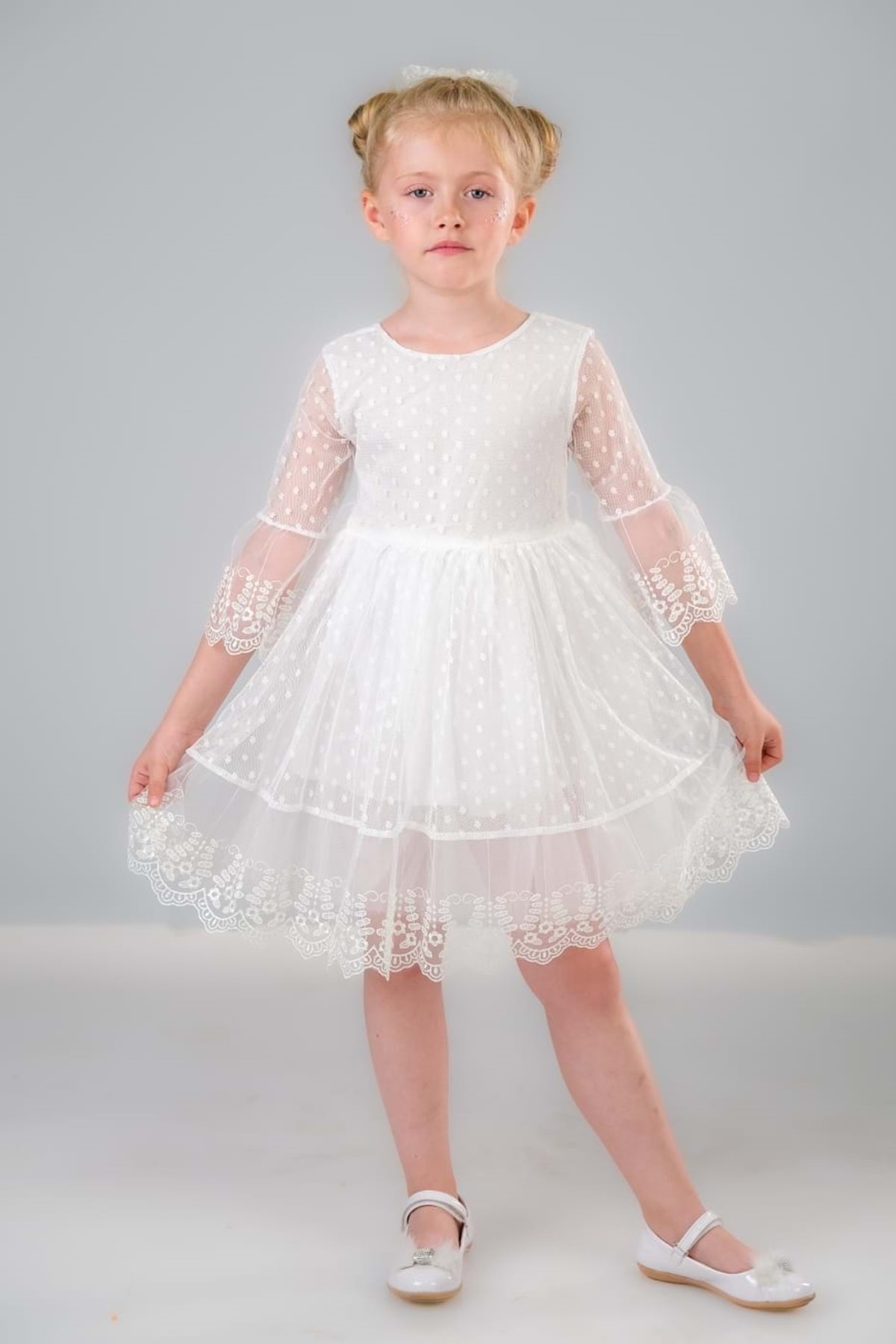 Mnk Dream Luxury Dantel Kız Çocuk Elbise MNK0327 BEYAZ fotoğrafı 5 (önizleme)