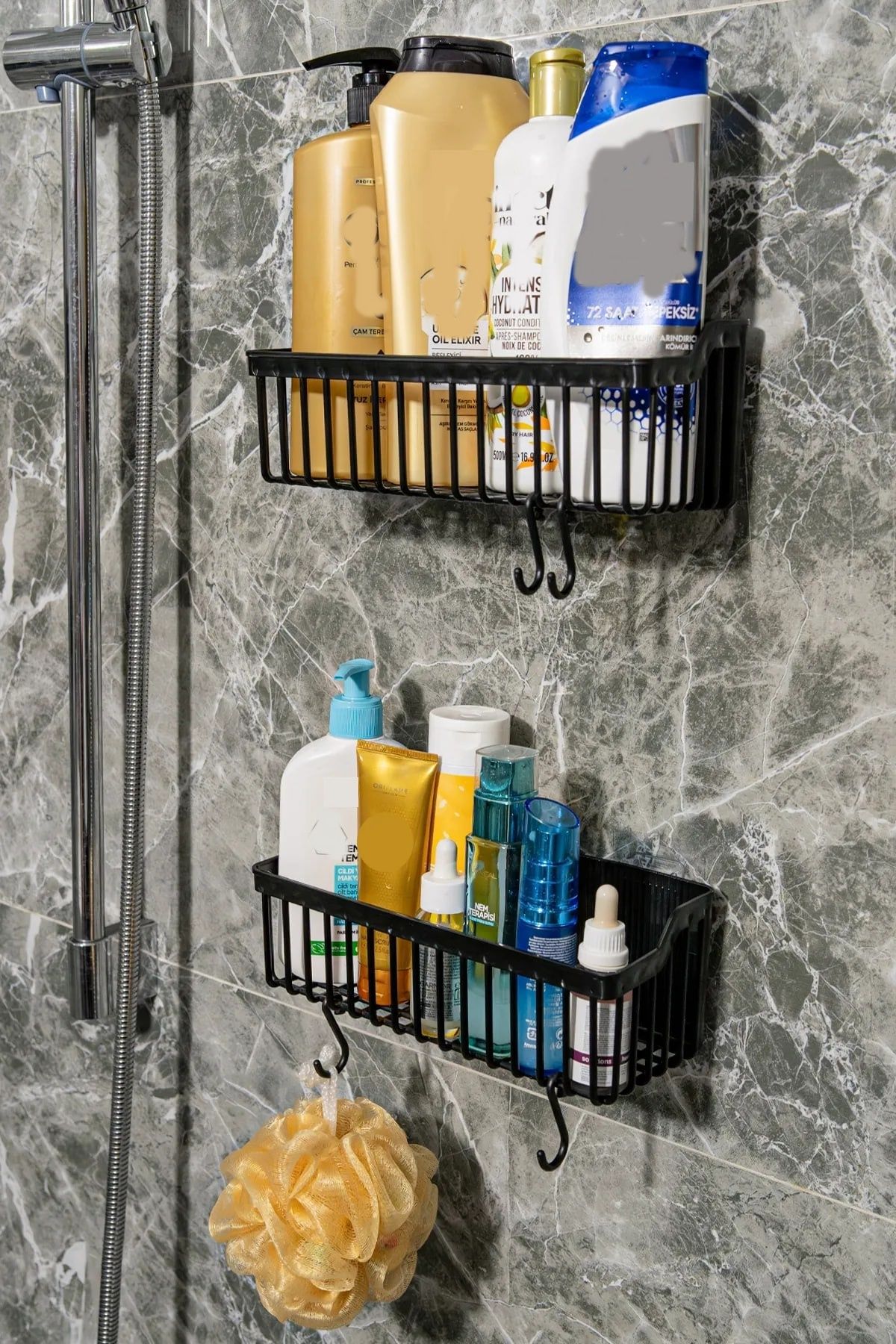 Albayrak 2 Li Plastik Yapışkanlı Askılı Mutfak- Banyo Rafı Düzenleyici Duş Şampuanlık