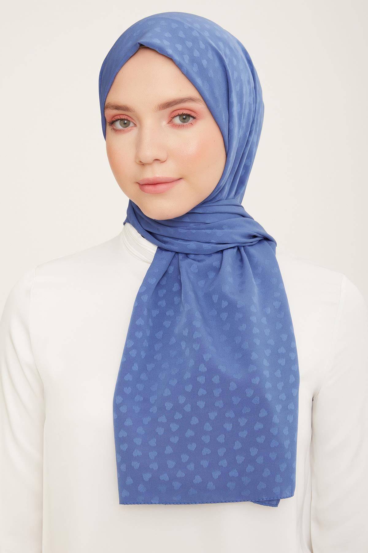 Armine-Blue Shawl - Jacquard and Heart Detail 3