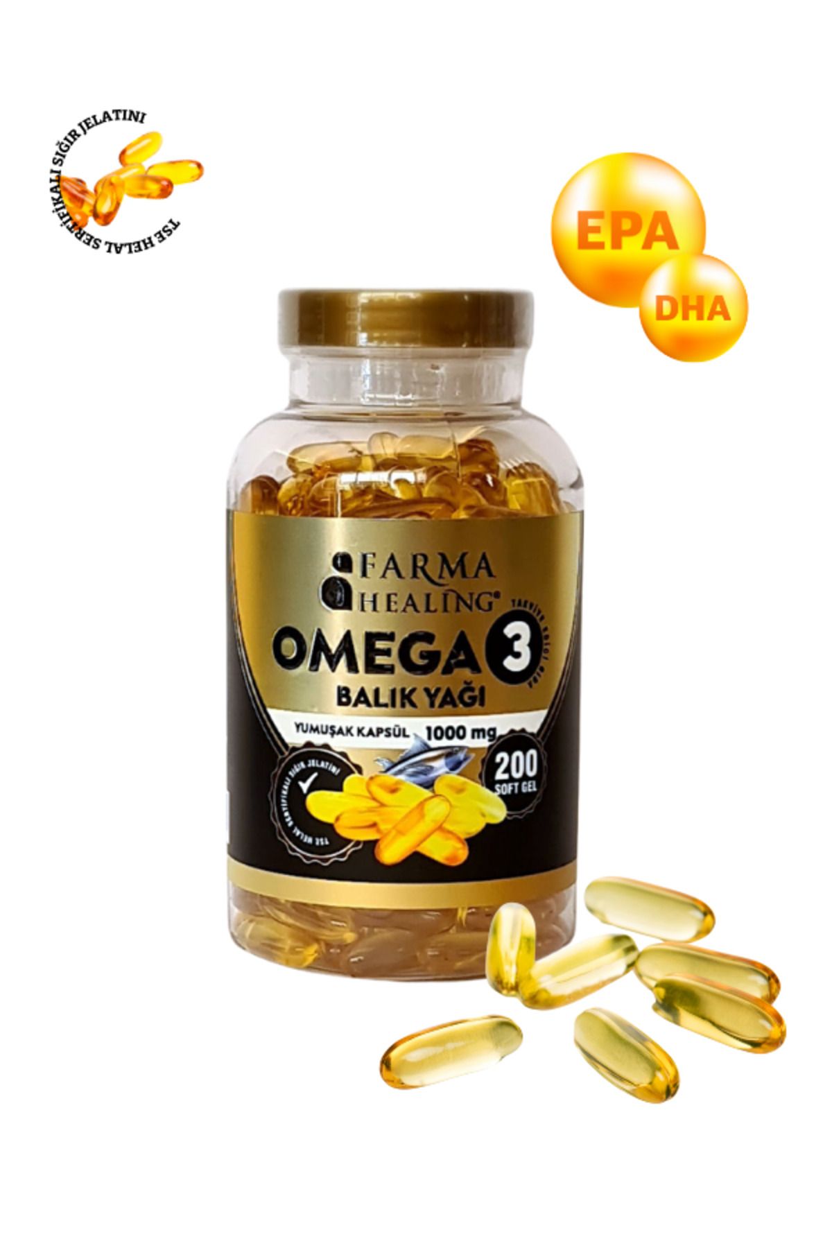 FarmaHealing Omega3 Balık Yağı Yumuşak Kapsül 1000mg 200 adet EPA/DHA