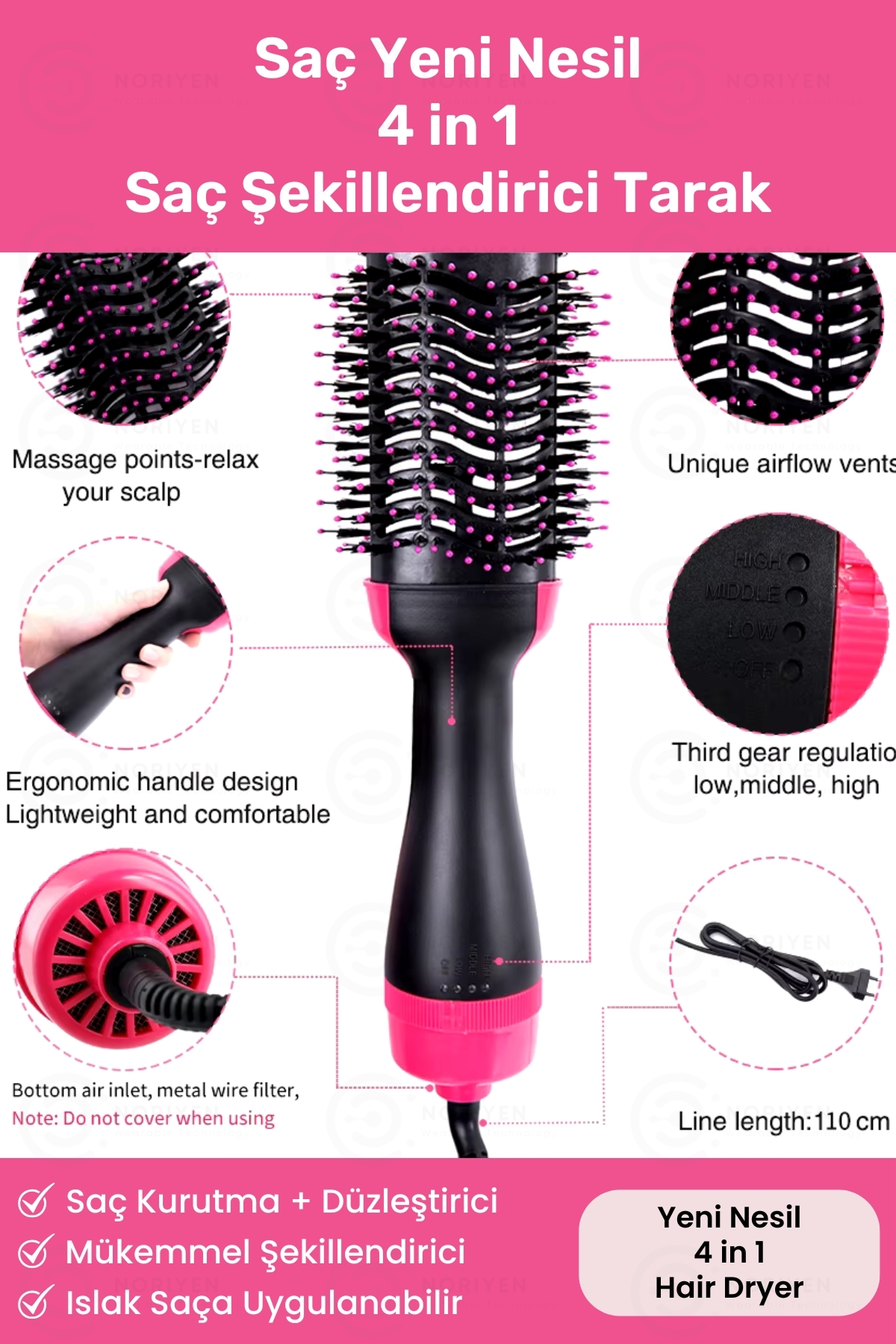 Yeni Nesil 4in1 Çok Fonksiyonlu Saç Kurutma Şekillendirici Düzleştirme Özellikli Hair Dryer & Styler