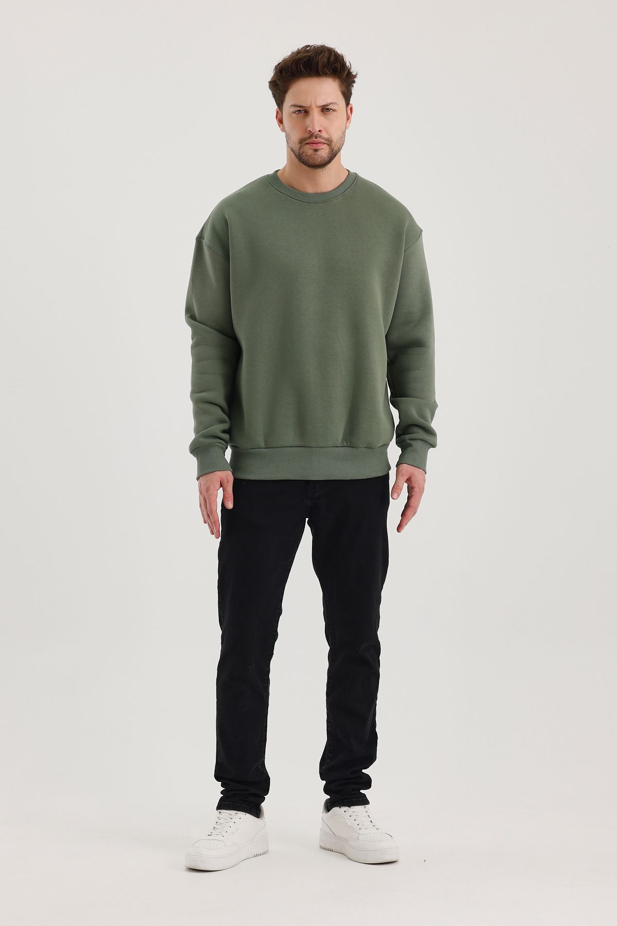 COMBİNE MİCHAİL-Hanorac pentru bărbați Kaki Crew Neck Oversize Raster Basic 7