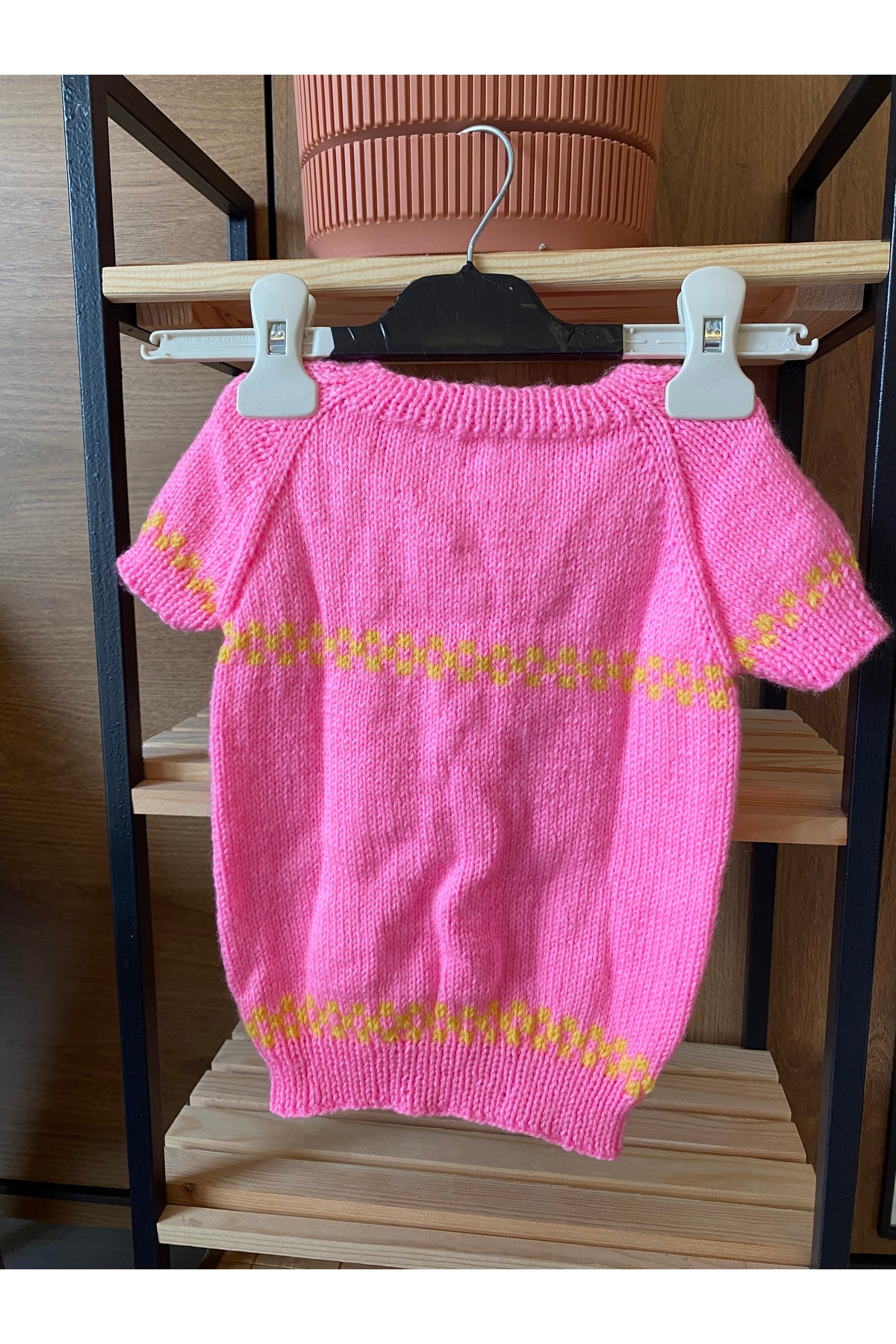 Handmade Pembe-Sarı Çizgili Kız Çocuk Yelek 0-6 Ay fotoğrafı 6 (önizleme)