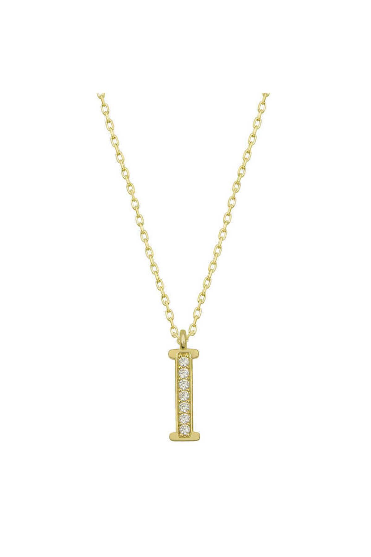 musellife 925 Ayar Gümüş Gold I Harfi Kadın Gümüş Kolye (T6615) (491491)