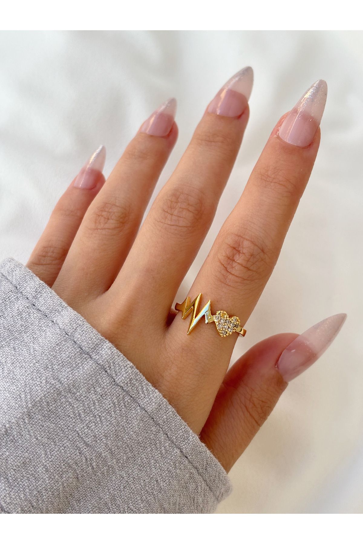 Eylülün Takısı-Women's Gold Color Heartbeat Ring 2