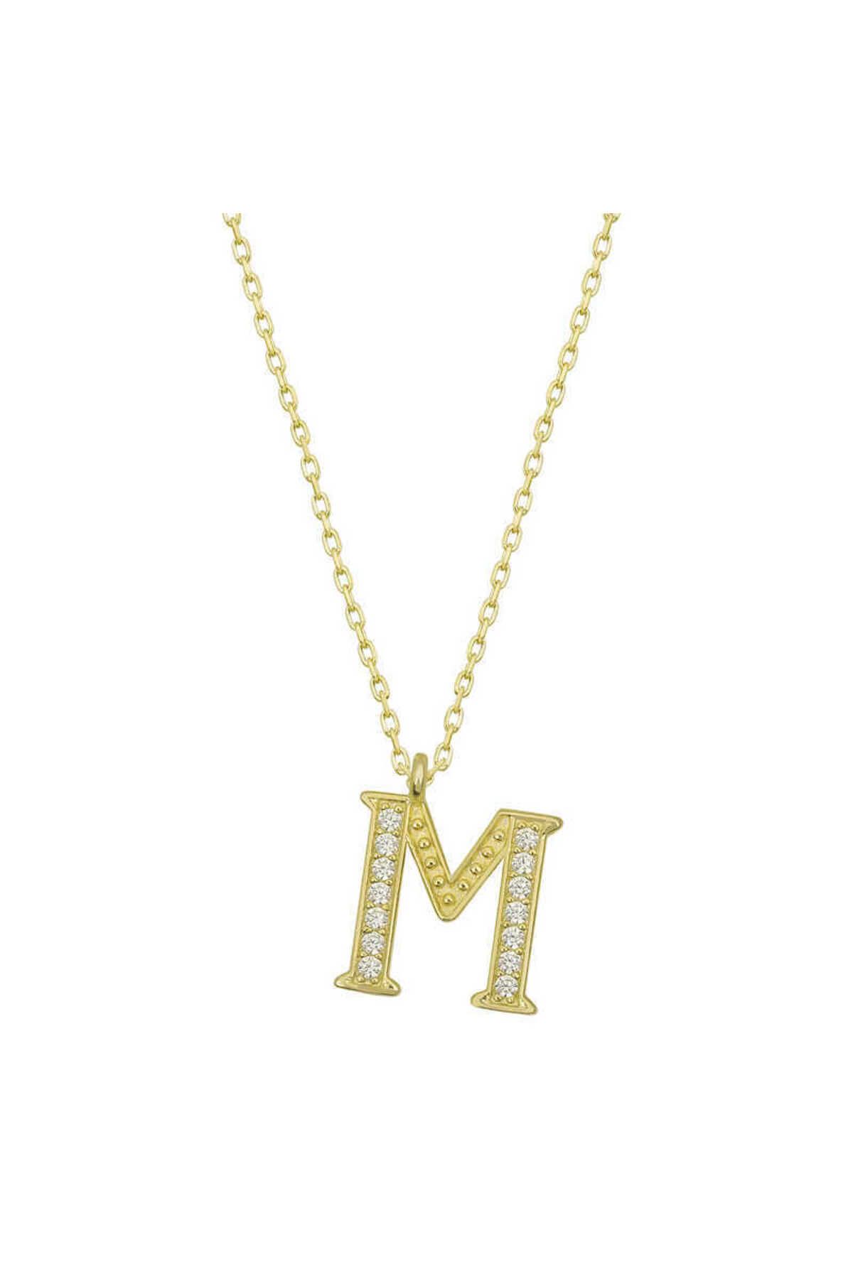musellife 925 Ayar Gümüş Gold M Harfi Kadın Gümüş Kolye