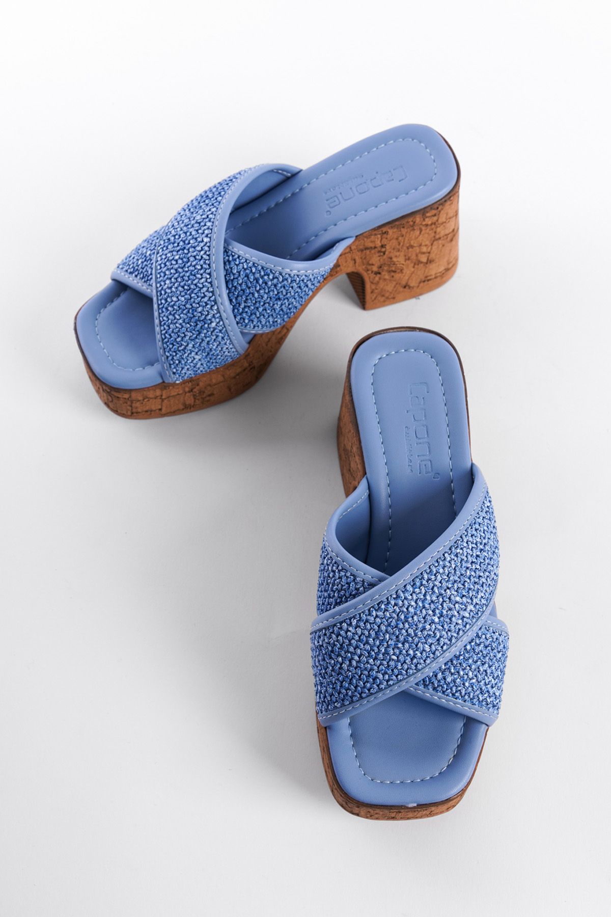 دمپایی سبز زنانه سکوهای قارچ مبتنی بر Wicker Cross Band Dlippers Capone Outfitters