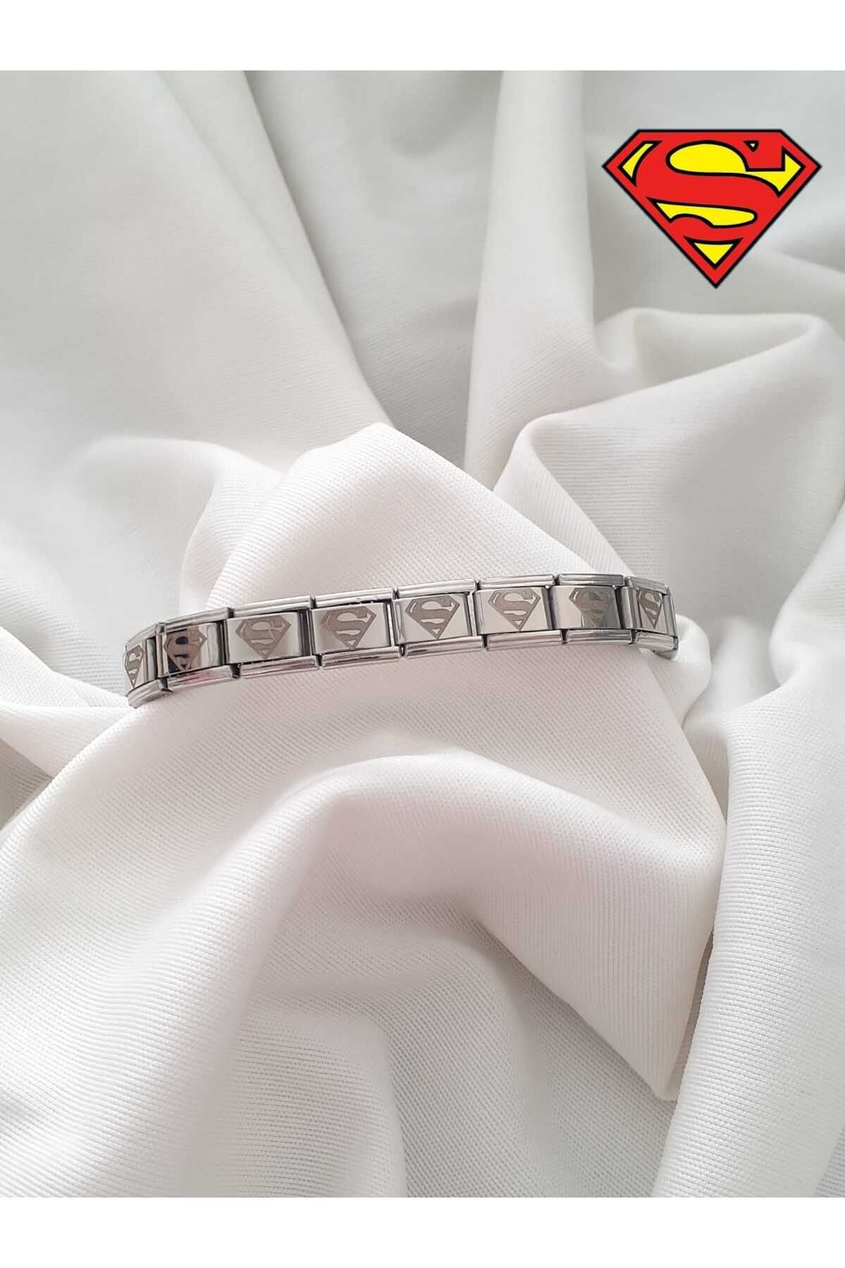 bijoux uniques-Steel Italian Charm Bracelet with Dc Special Series Superman Figure 1