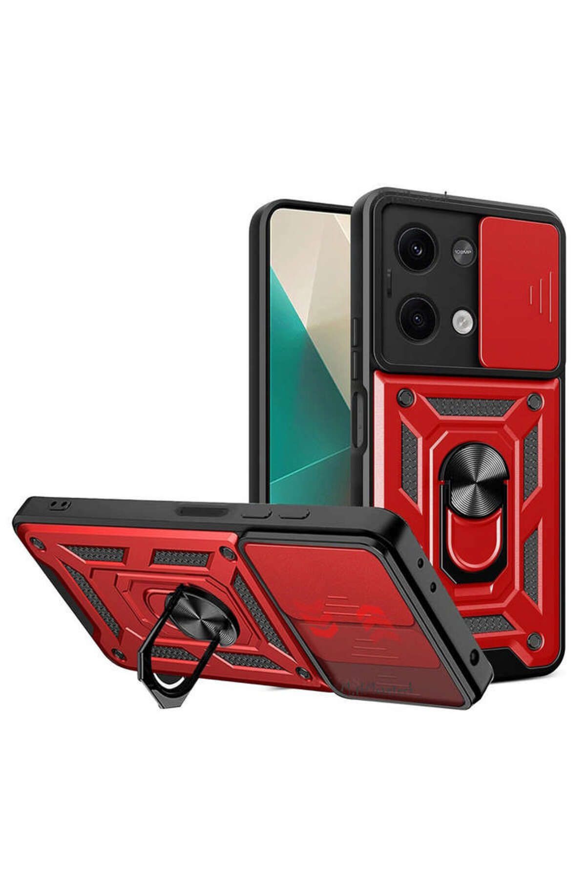 NewFace Xiaomi Poco X6 Kılıf Pars Lens Yüzüklü Silikon - Kırmızı ZRNET