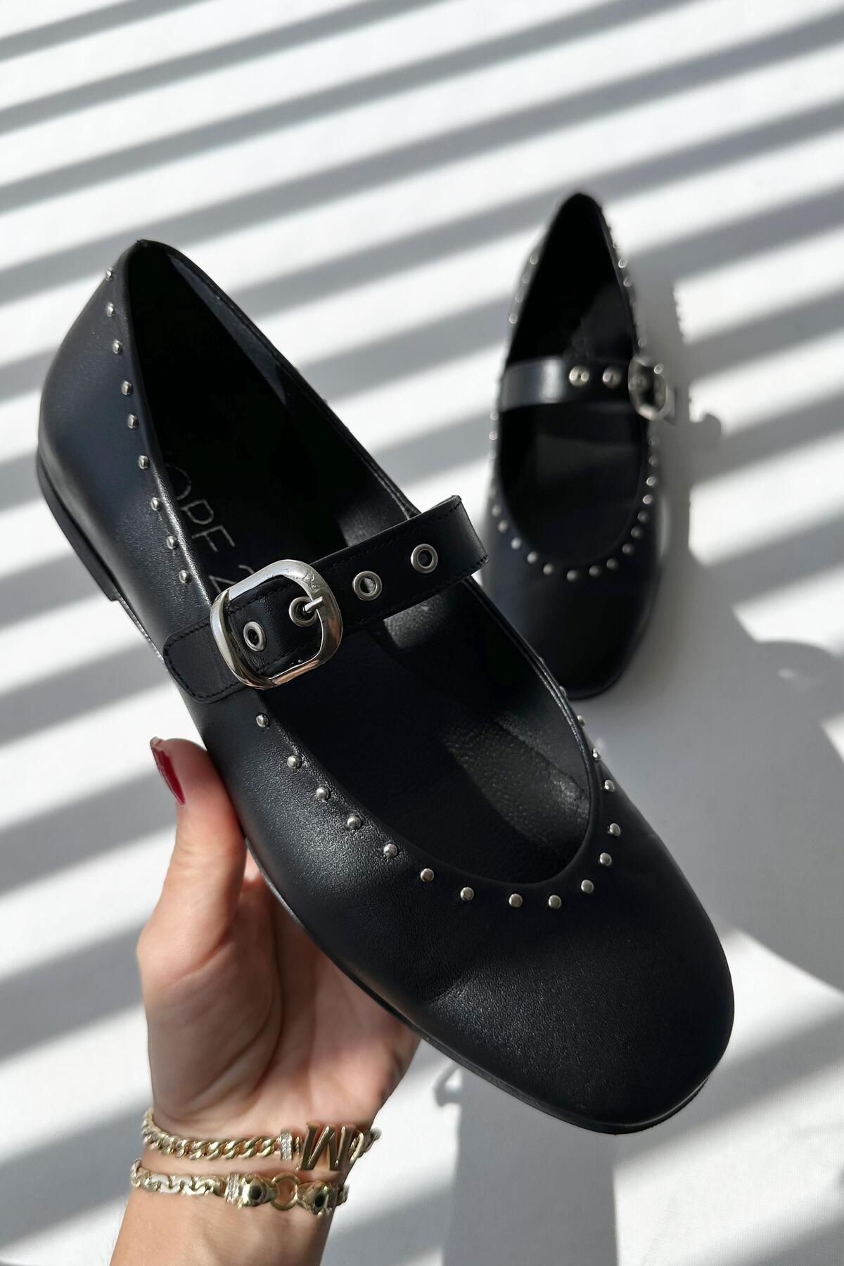 nope21shoess Emotion Siyah Hakiki Deri Babet