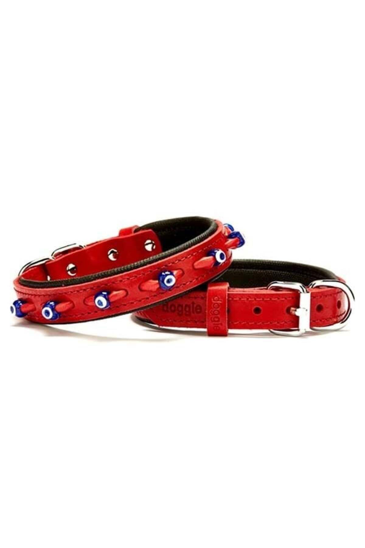 O Dog Doggie Comfort Deri Nazar Boncuklu Köpek Boyun Tasması Small Kırmızı 2x30-35 Cm - Petshopundan