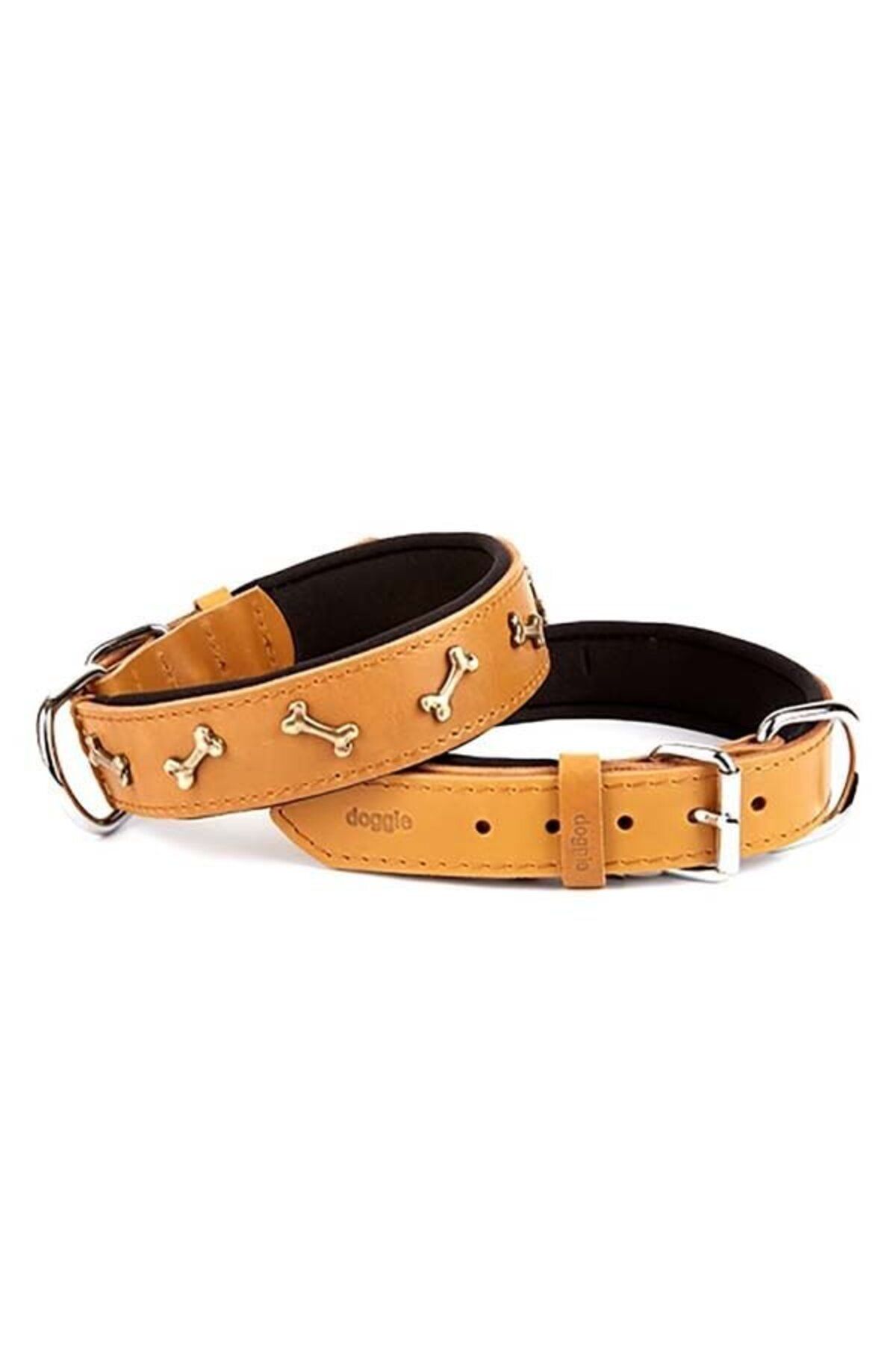 O Dog Doggie Comfort Deri Kemik Süslü Köpek Boyun Tasması Medium Camel 3x42-50 Cm - SBT3062MCAMEL - Petsho