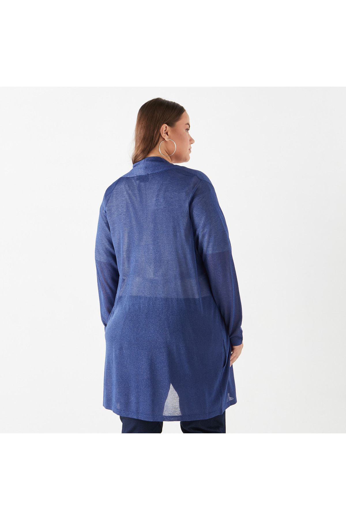 Ulla Popken-Plus Size Ulla Popken Textured Shrug with Long Sleeves and Pockets 3