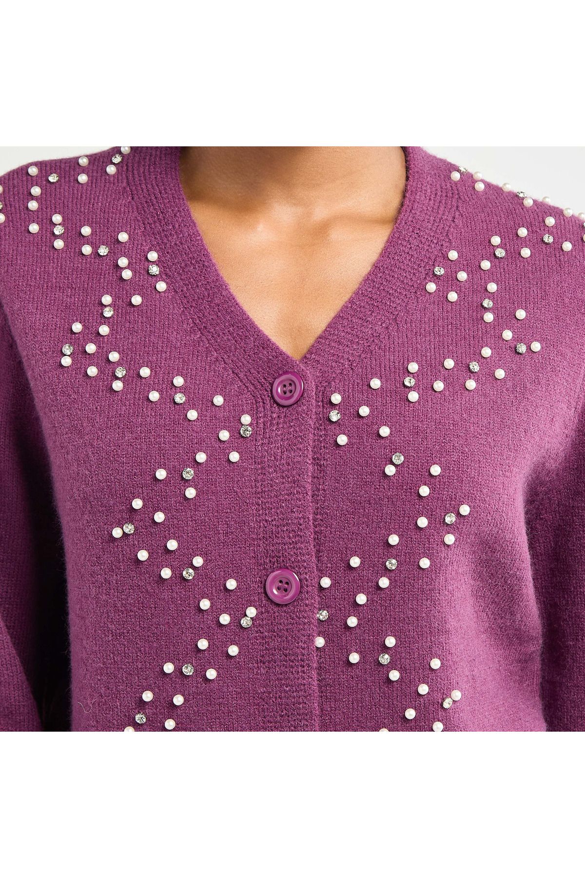 FAV-Embellished Button Through Cardigan with Long Sleeves 4