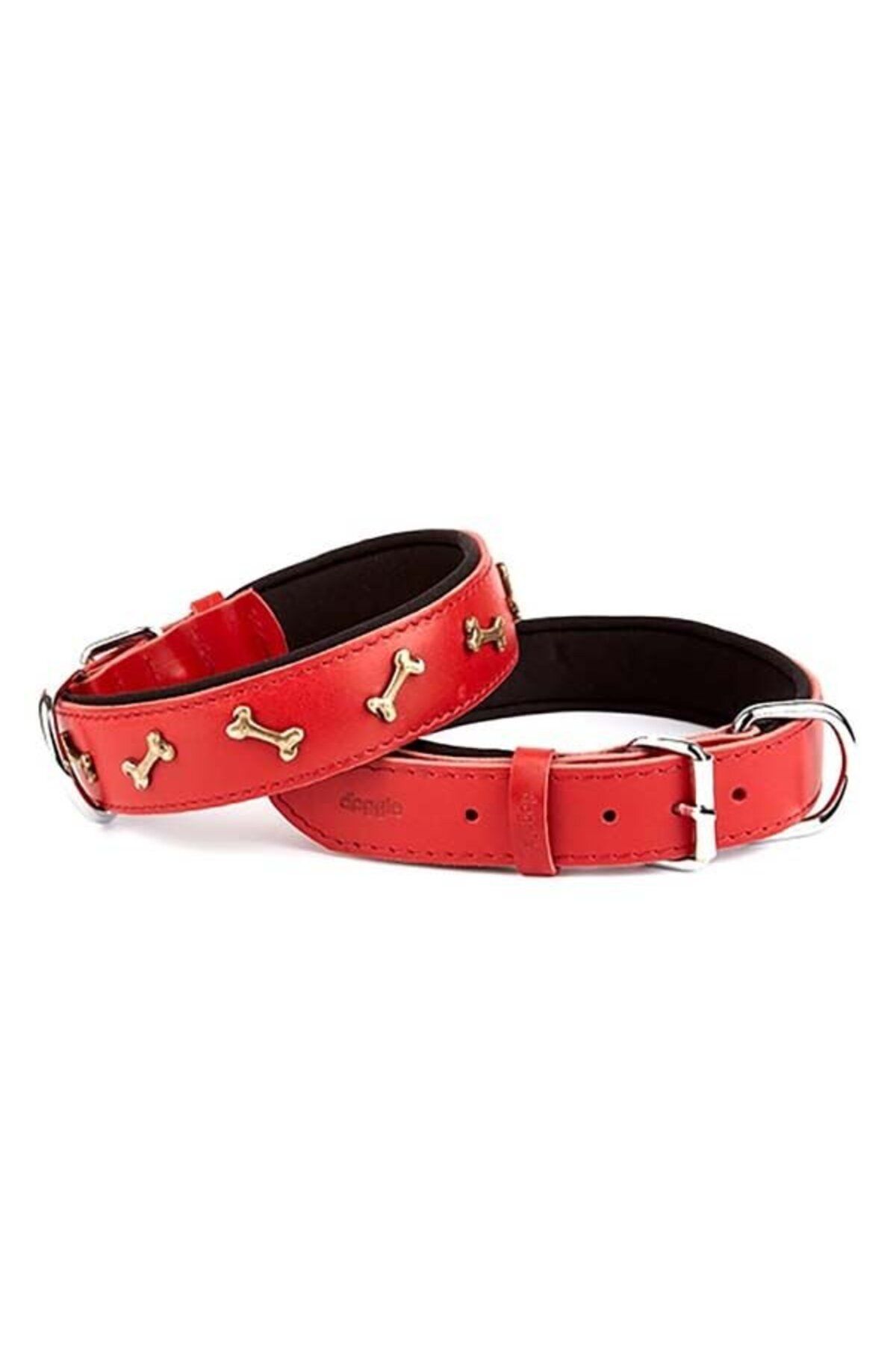 O Dog Doggie Comfort Deri Kemik Süslü Köpek Boyun Tasması Small Kırmızı 4x47-55 Cm - Petshopundan