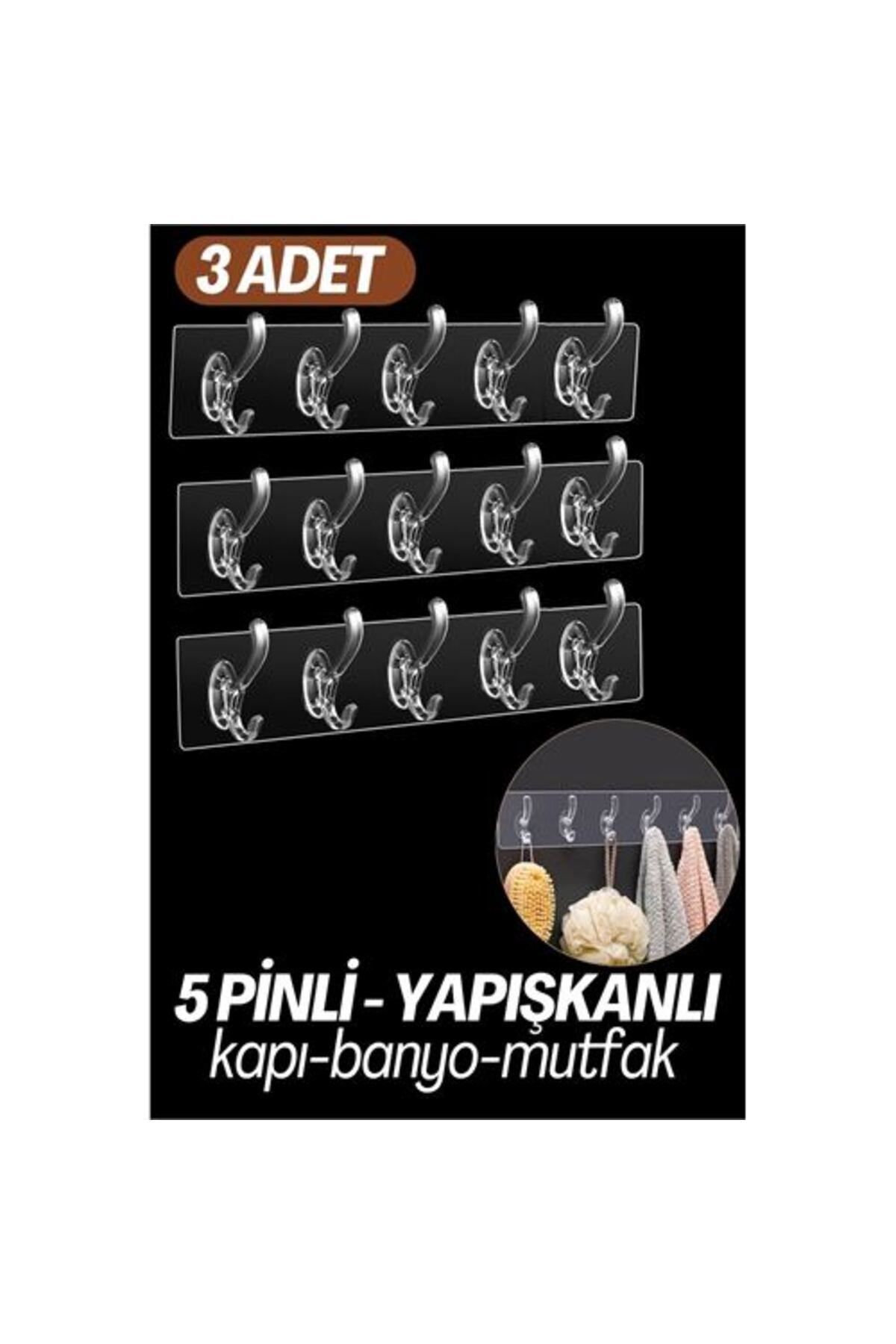 Havenmart 5 Pinli Yapışkanlı Askı Xenoty Design 3 lü SET