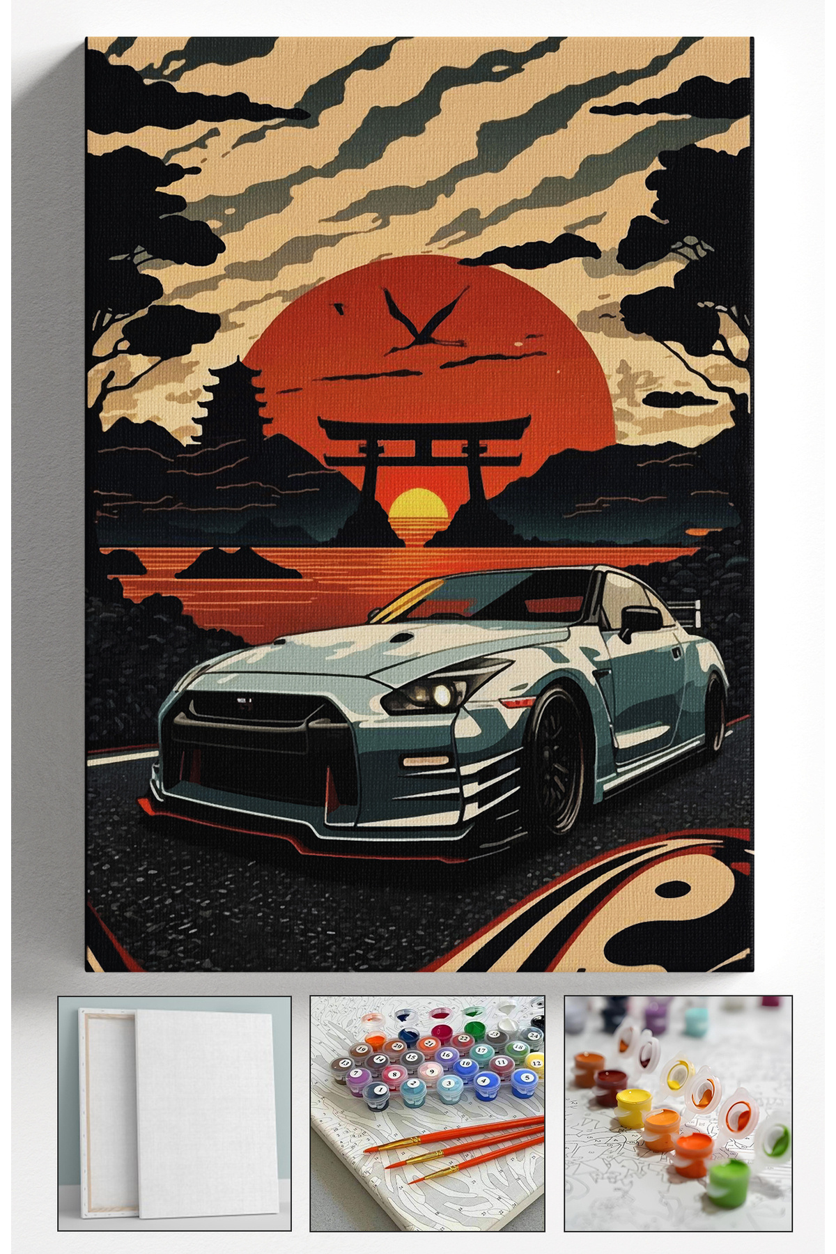 Sulepas Sayılarla Boyama Tuval Seti GTR ARABA  40X50 Numaralı Boyalar Ve Fırçalar Tam Set