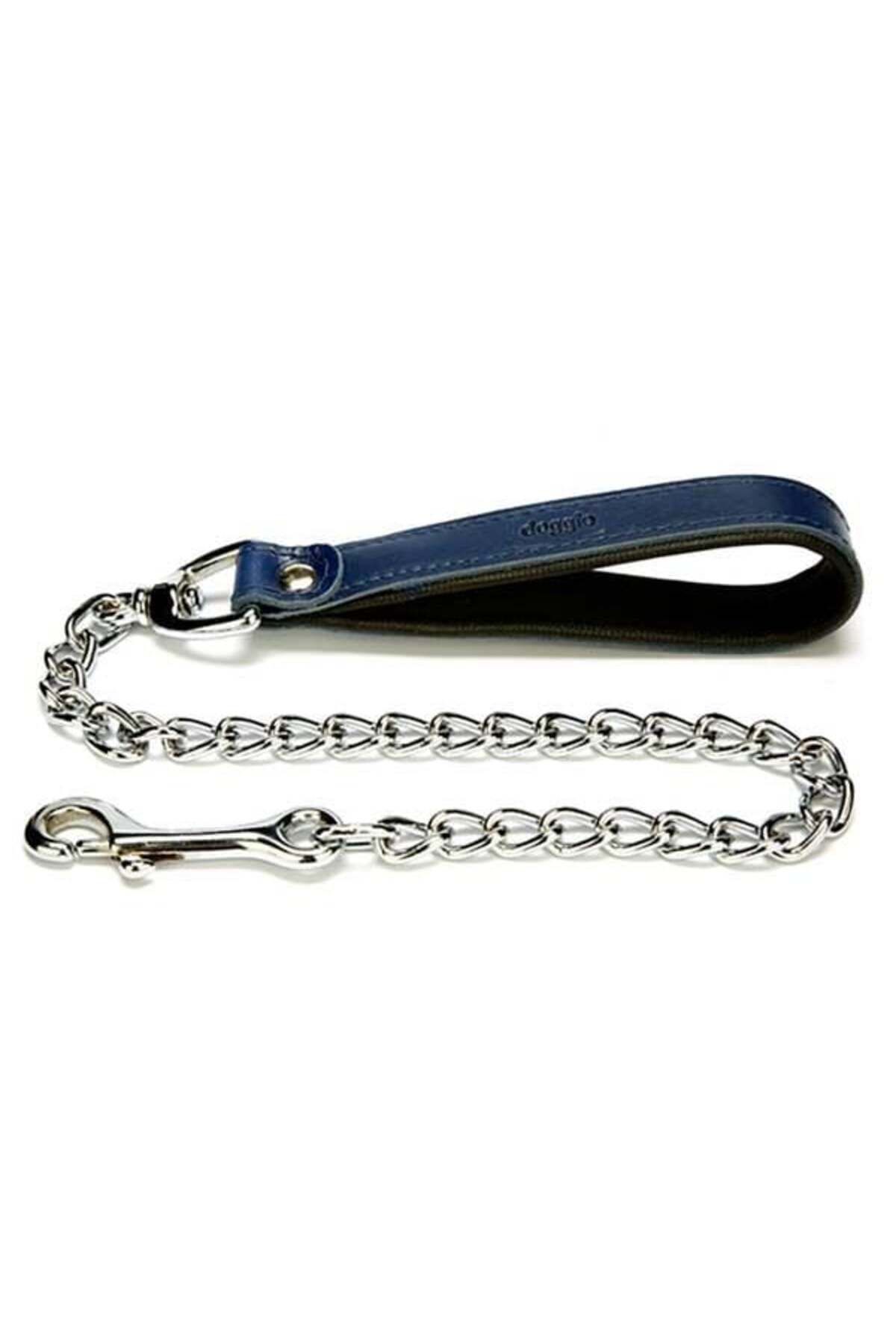 O Dog Doggie Comfort Deri Zincirli Köpek Gezdirme Tasması Medium Mavi 4.5x80 Cm - Petshopundan