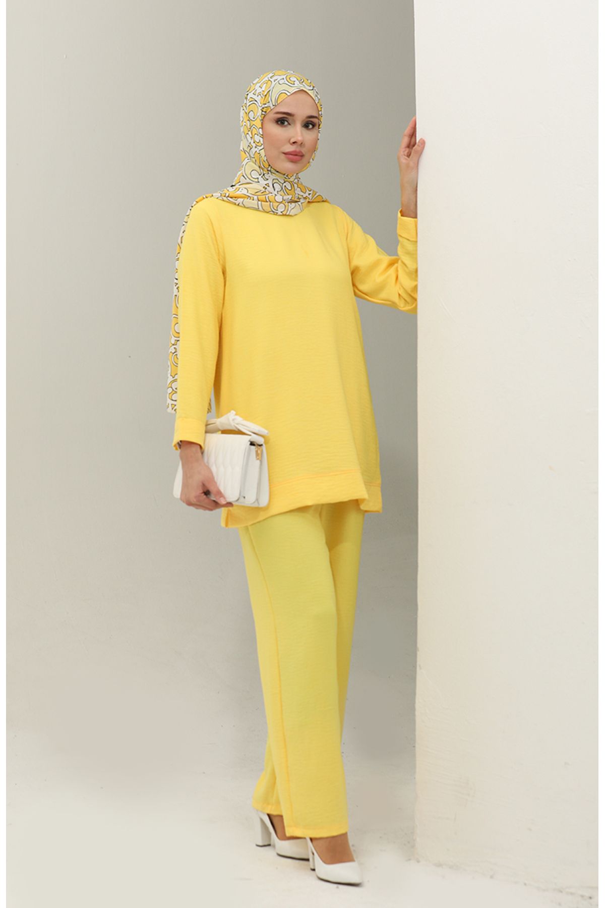 sefamerve-Yellow Tunic and Trousers Set - 20033-02 2