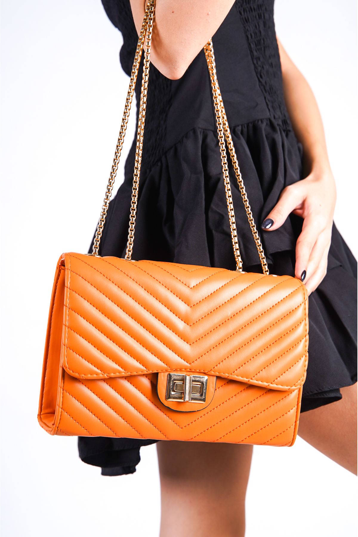 Capone Outfitters-Capone London Quilted Orange Women's Bag 4