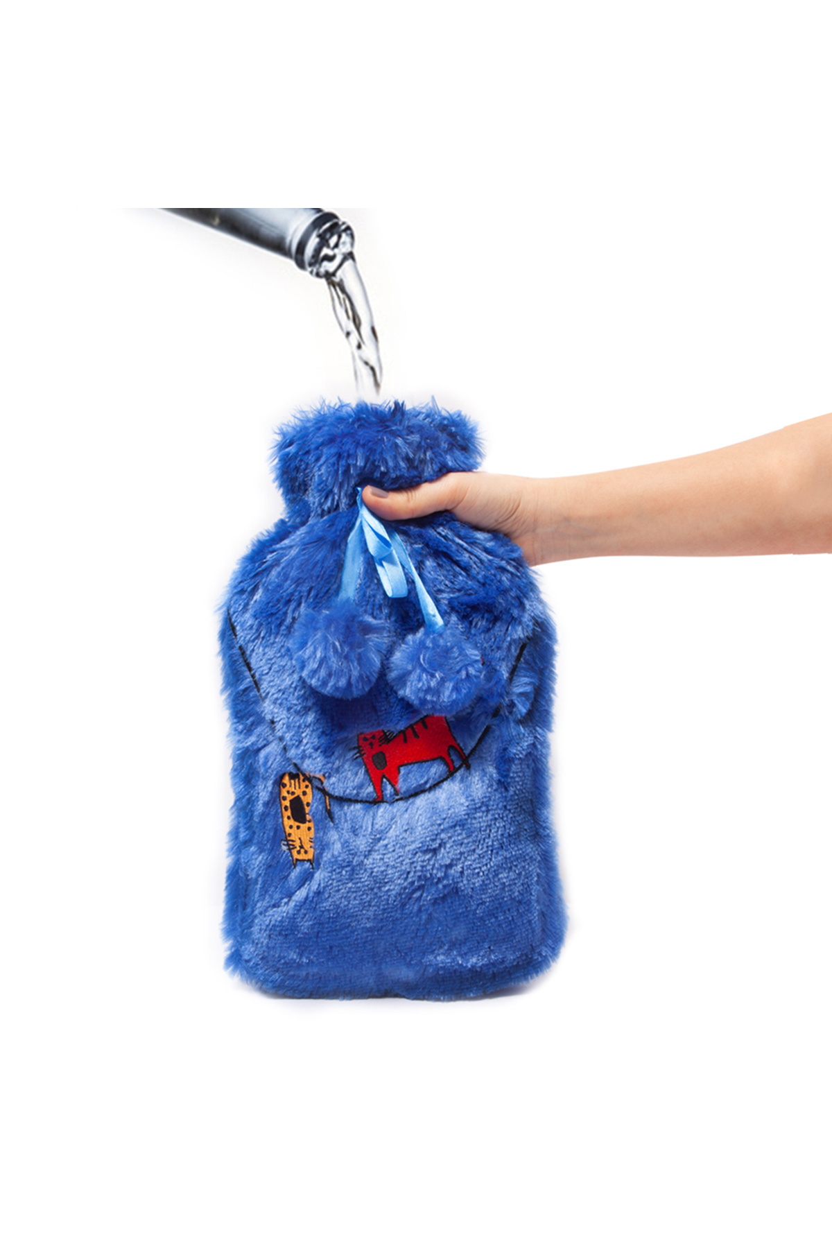 Biggdesign-Biggdesign Cats Blue Hot Water Bottle with Soft Plush Cover 68 OZ 7