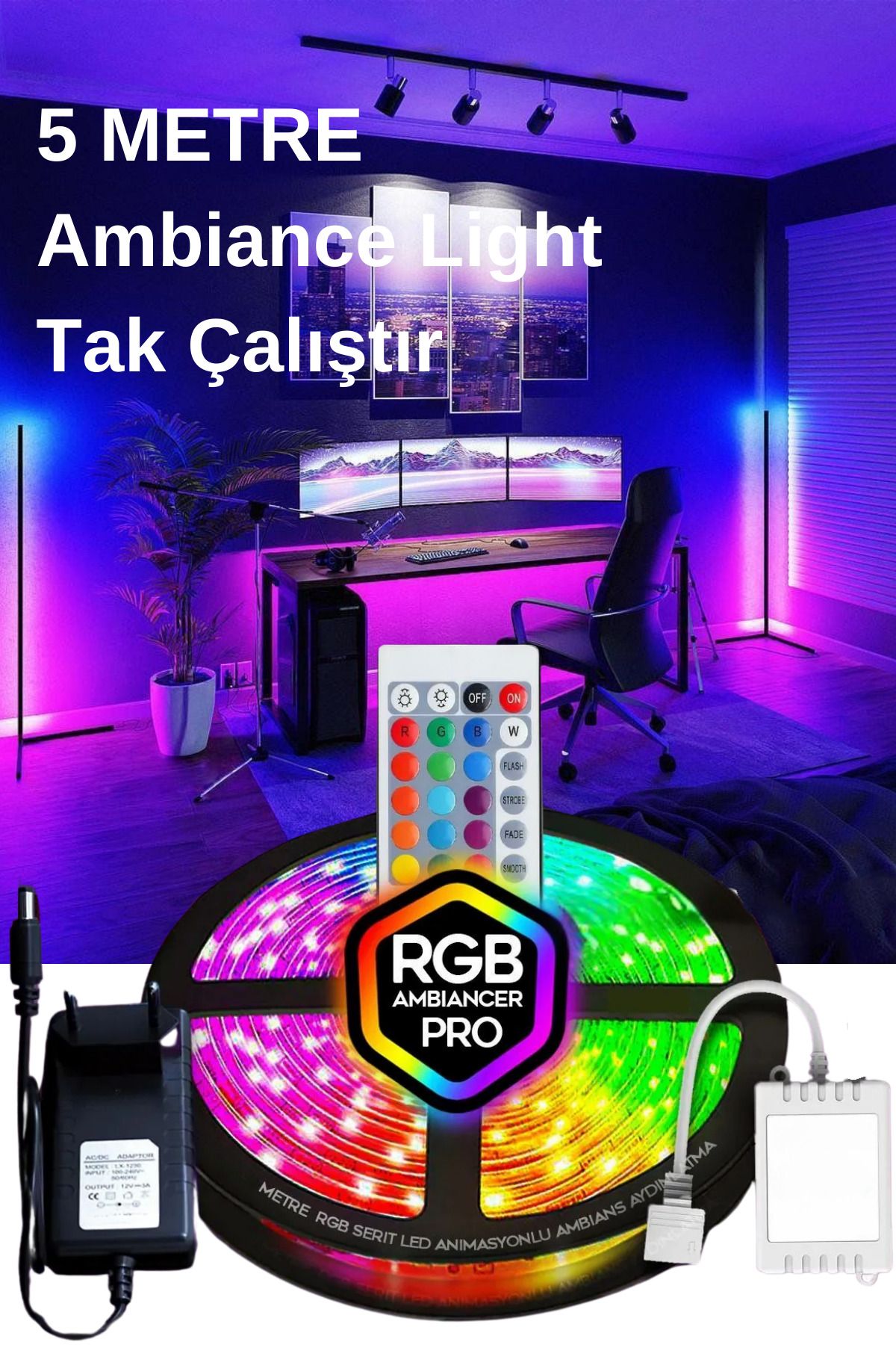 Stepgamer Oyuncu Masası Gaming RGB Led 16 Renk Varyasyonlu 1. Kalite 5 Metre Cata Led