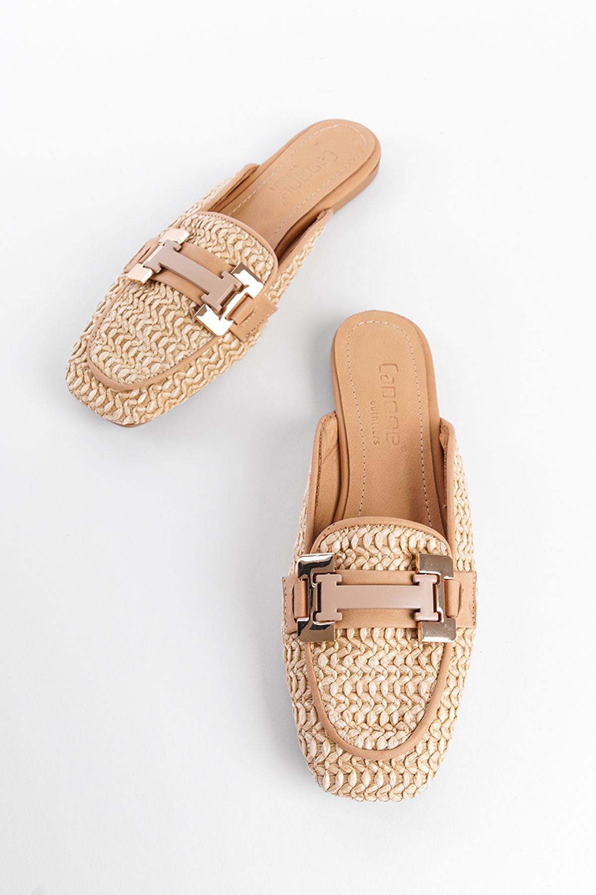 دمپایی نود زنانه Wicker Handikali Leatine چرمی پاشنه کوتاه بسته Capone Outfitters