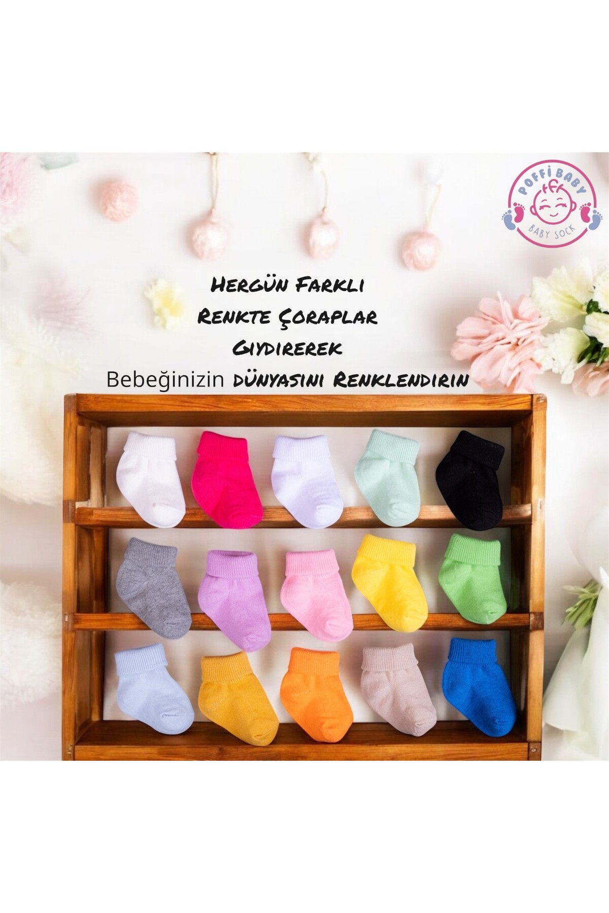 poffibaby Organik Pamuk Unisex 5'li  Premium Yenidoğan Bebek Çorabı fotoğrafı 2 (önizleme)