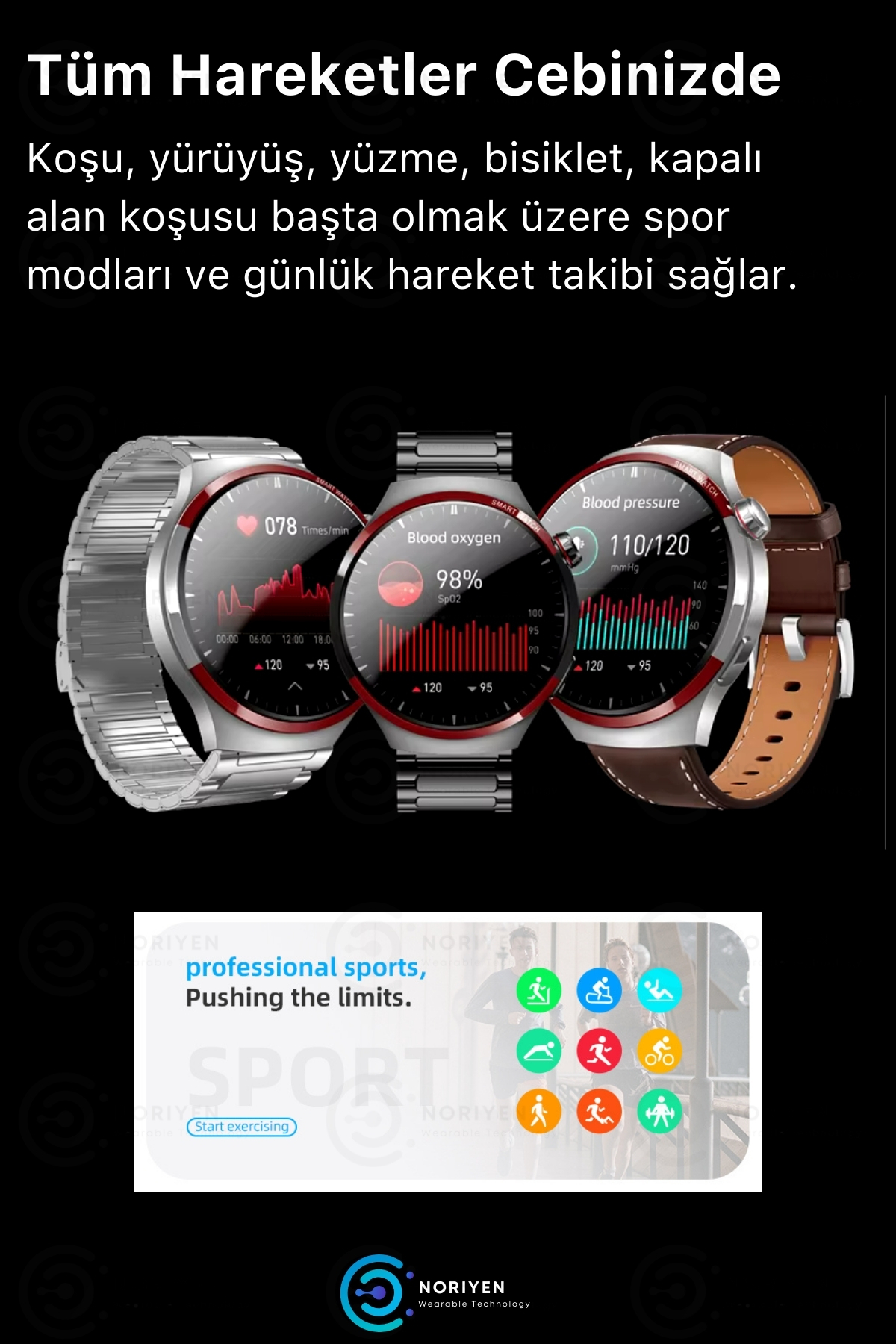 Premium Serisi 1.62 İnç Yuvarlak Full HD Ekran Spor ve Sağlık Sensörlü Şık IOS Android Akıllı Saat
