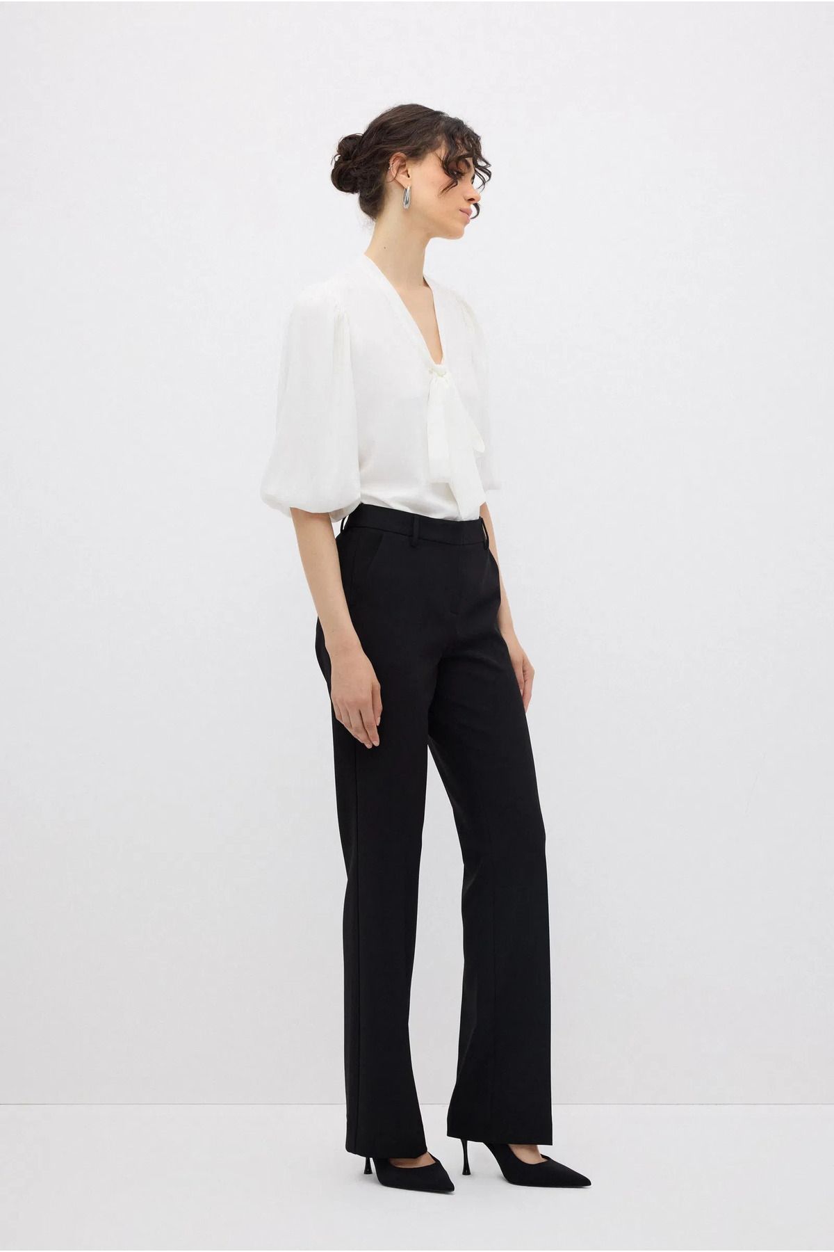 Fiore Viola-Women's Pant with Pocket Wide Leg Classic Belt Ful Flexible Gabardin Fabric 2
