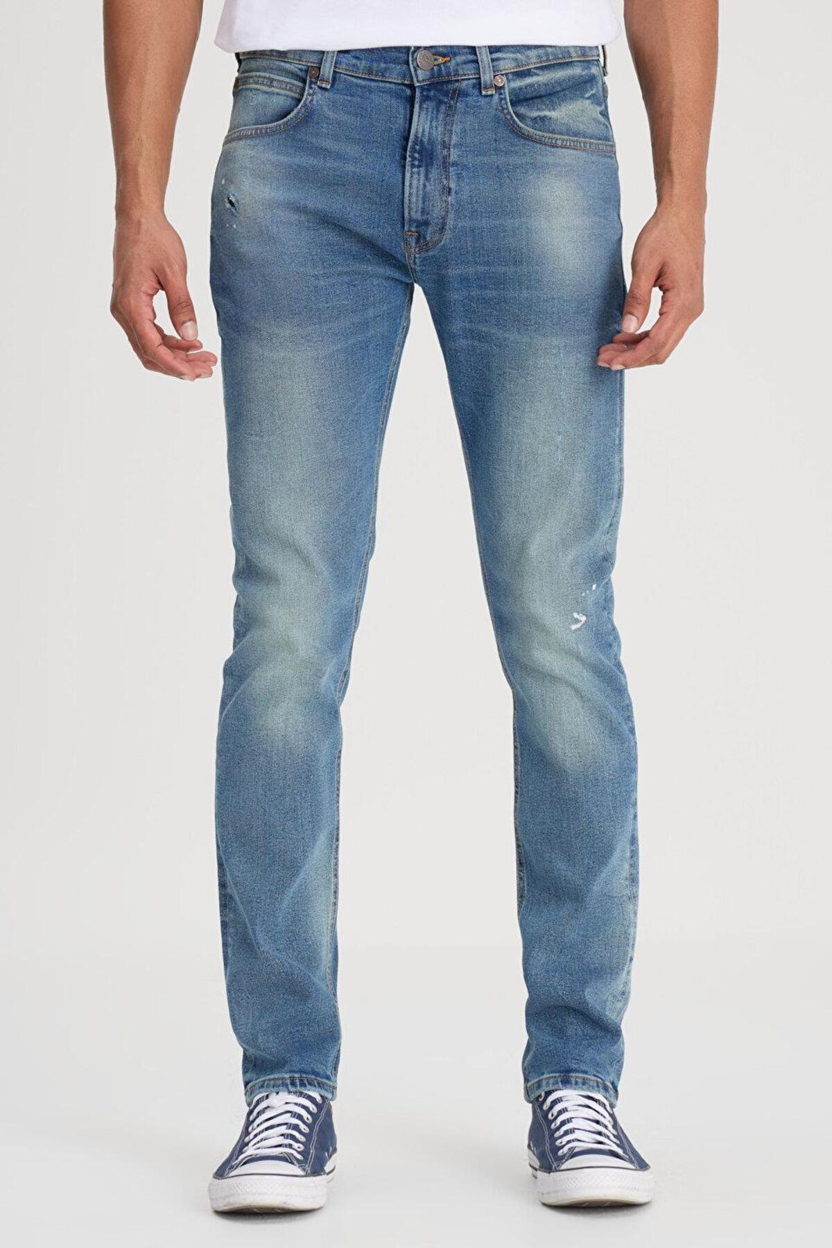 Lee  Slim Fit Dar Kesim Normal Bel Dar Paça Luke Mavi Jean Kot Pantolon - Görsel 4