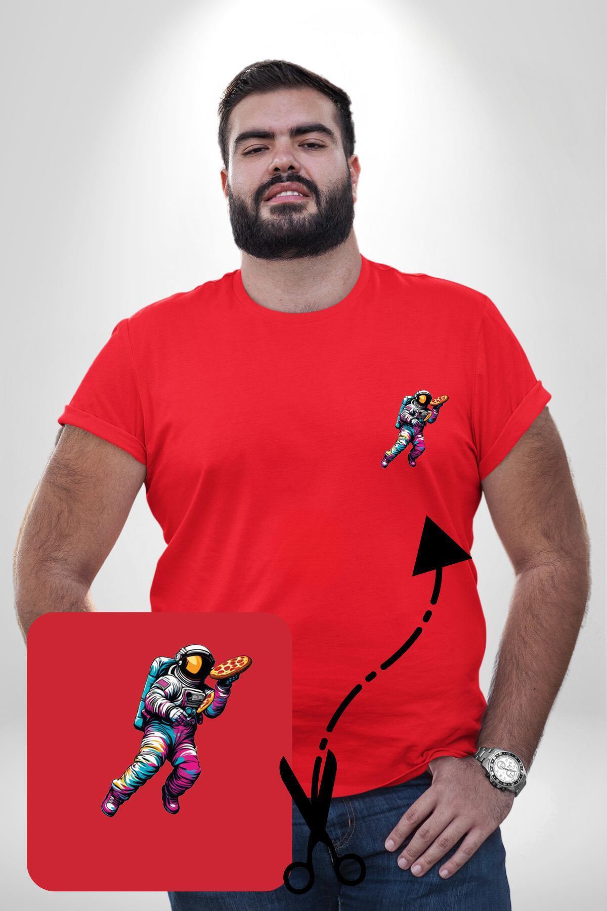 Angemiel-Red Plus Size Minimal Patterned Pizza T-Shirt - Space Courier Service 4
