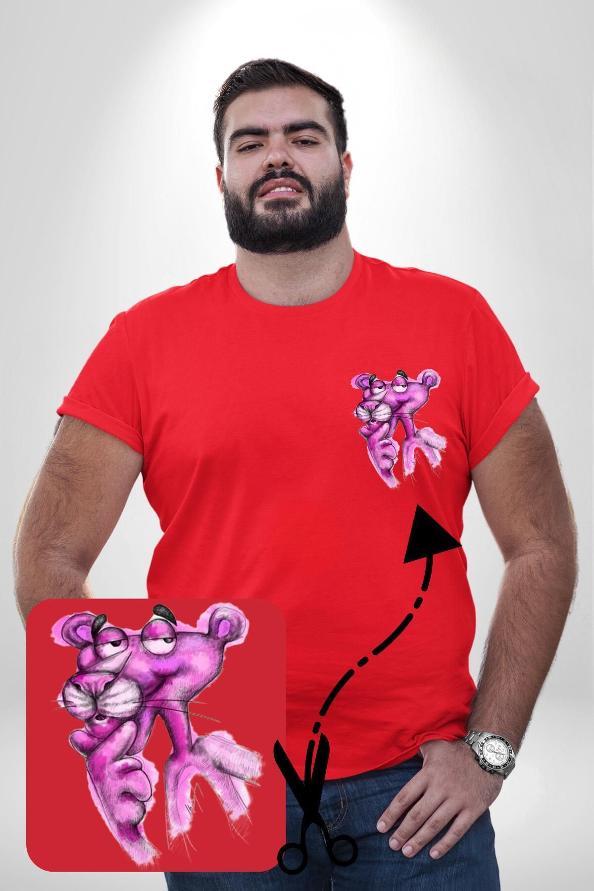 Angemiel-Red Pink Panther Printed Large Size Women's T-shirt 3