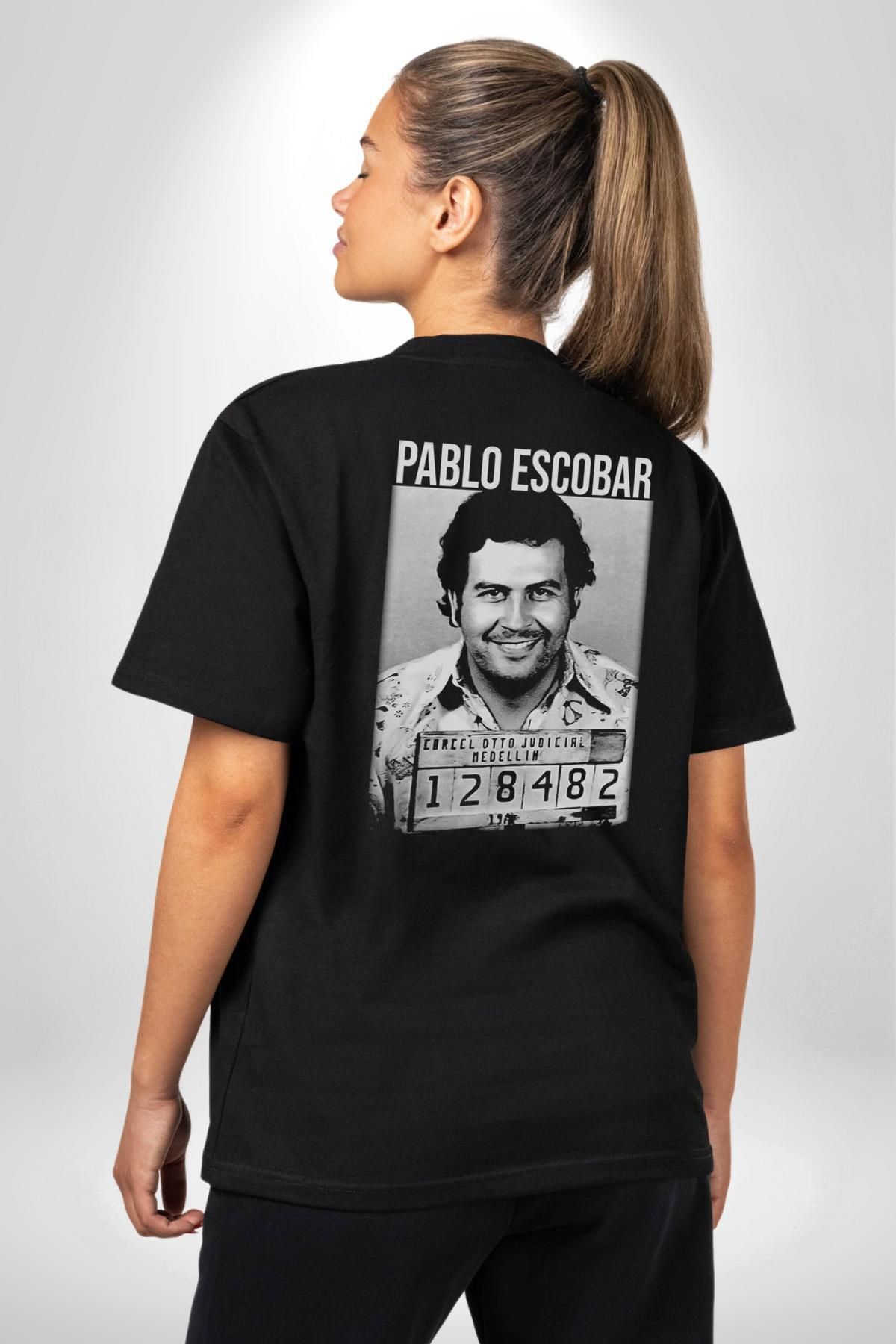 Angemiel-Tricou negru oversize din bumbac cu model Pablo Escobar - bărbați și femei 2