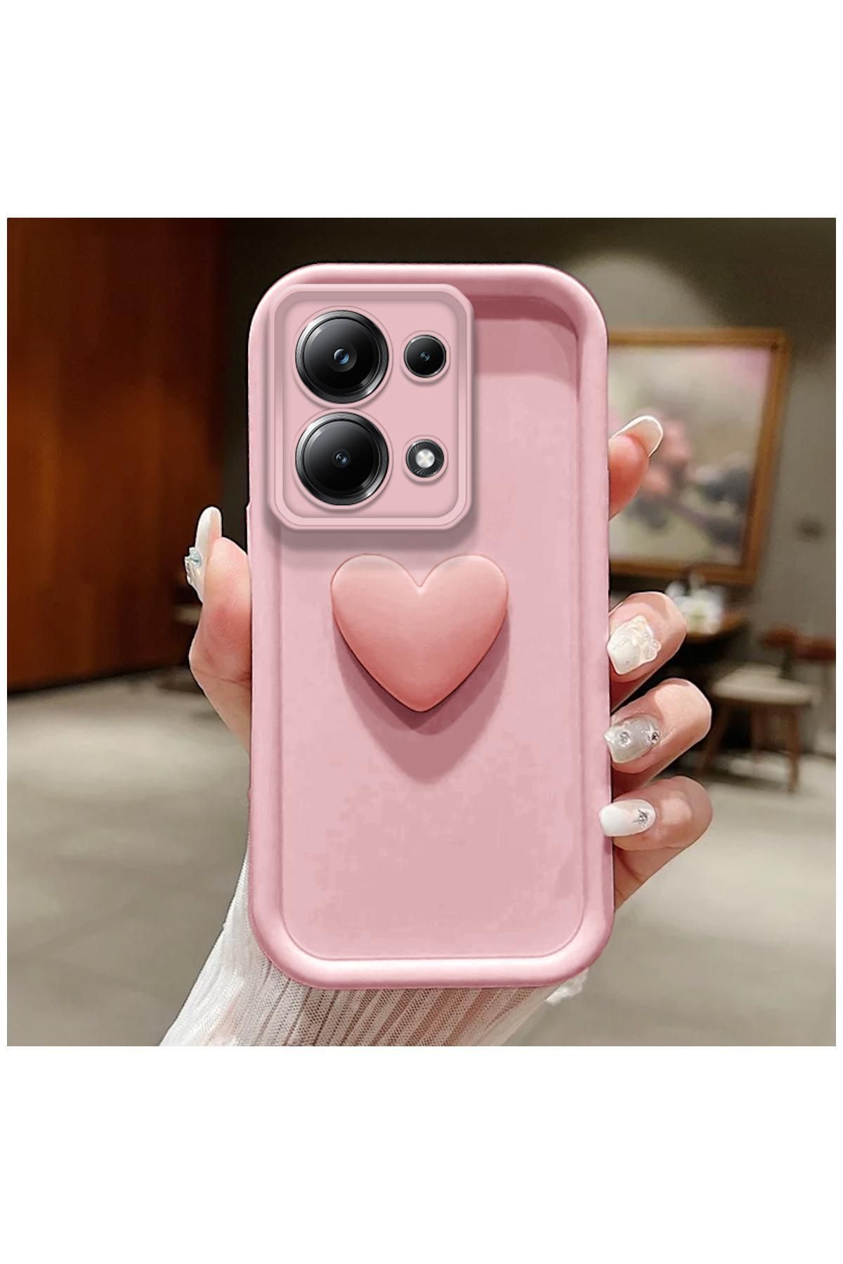 Pro Aksesuar Xiaomi Redmi Note 13 5G Uyumlu Kılıf 3D Kalbim Silikon Kılıf Pembe