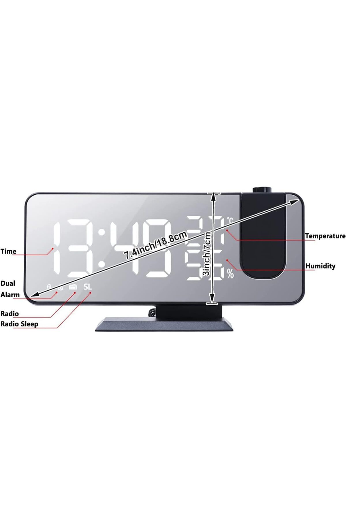 COOYA-Digital Ceiling Projection Alarm Clock,with USB Charger,Port Temperature & Humidity Display,Snooze 2