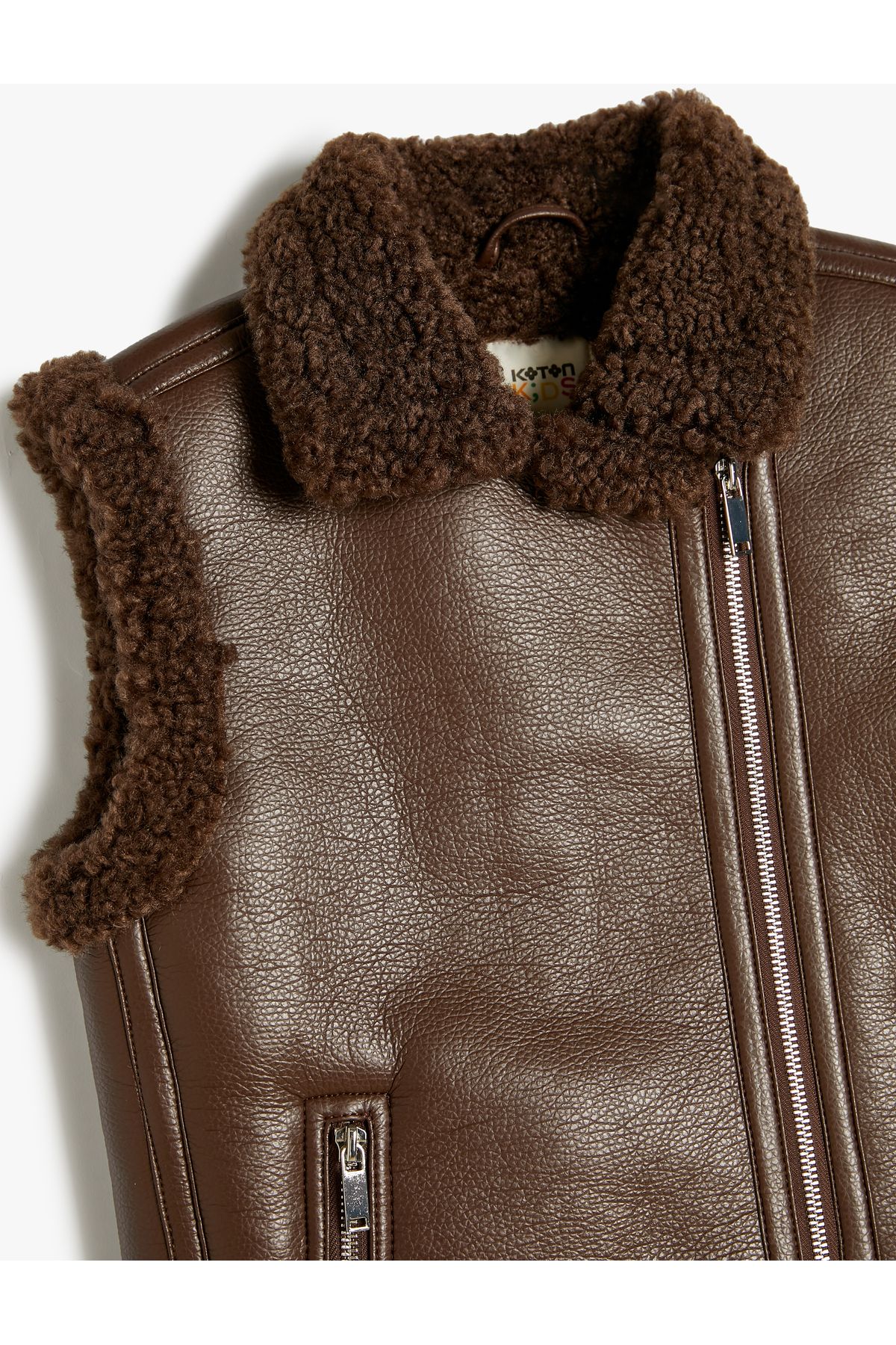 Koton-Plush Detailed Zippered Faux Leather Vest 5