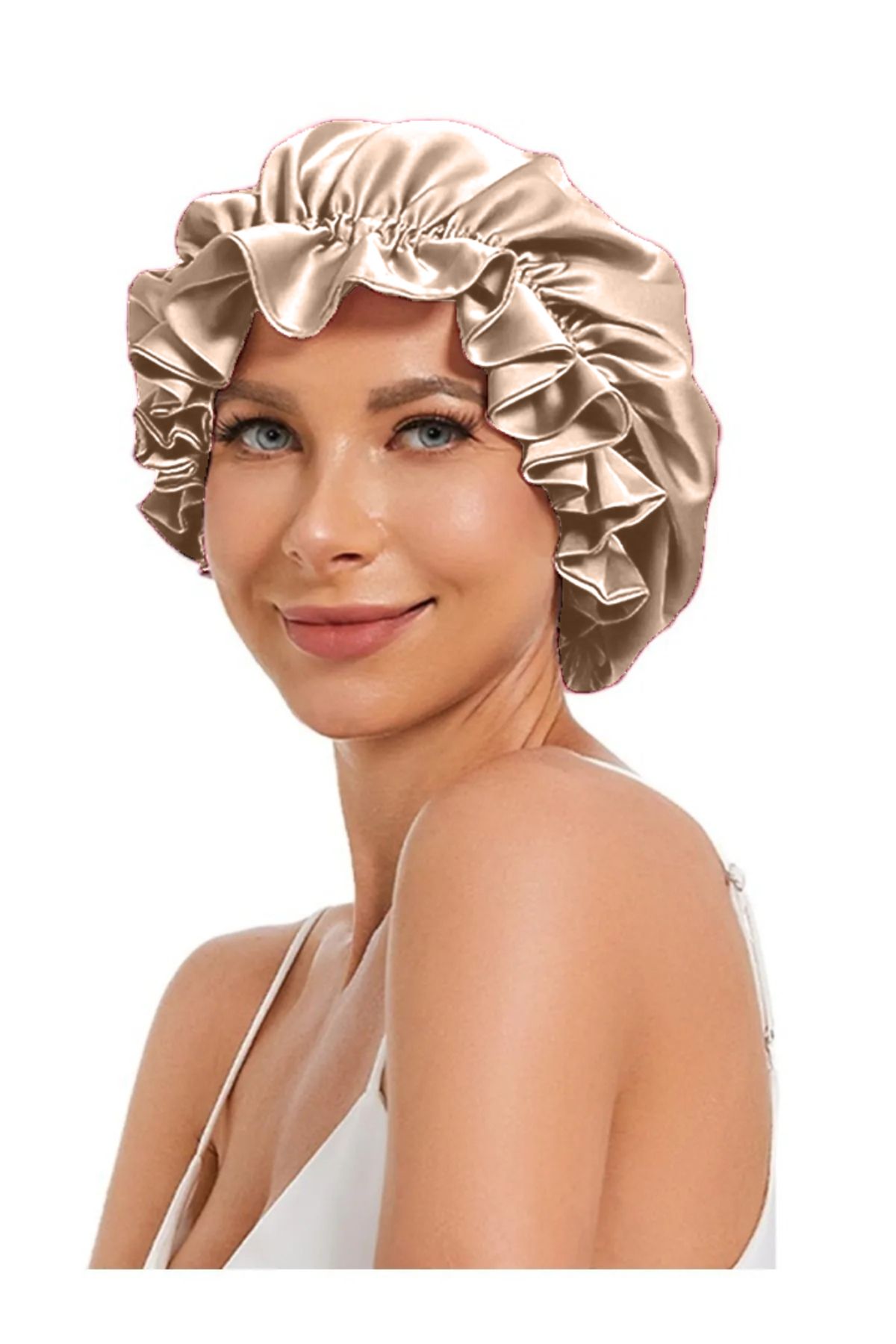 SB SizinBazar-Silk Satin Hair Care and Sleep Bandana - Adjustable Double Layer, Beige 1