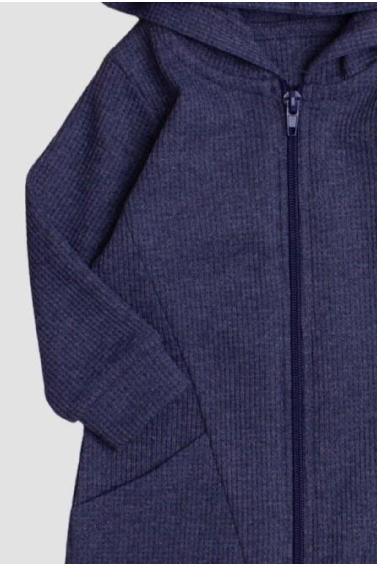 Chicsy Baby Waffle Görselli Tatlı Fermuar Kapamalı Cepli Kapüşonlu Pamuklu Bebek Tulum fotoğrafı 4 (önizleme)