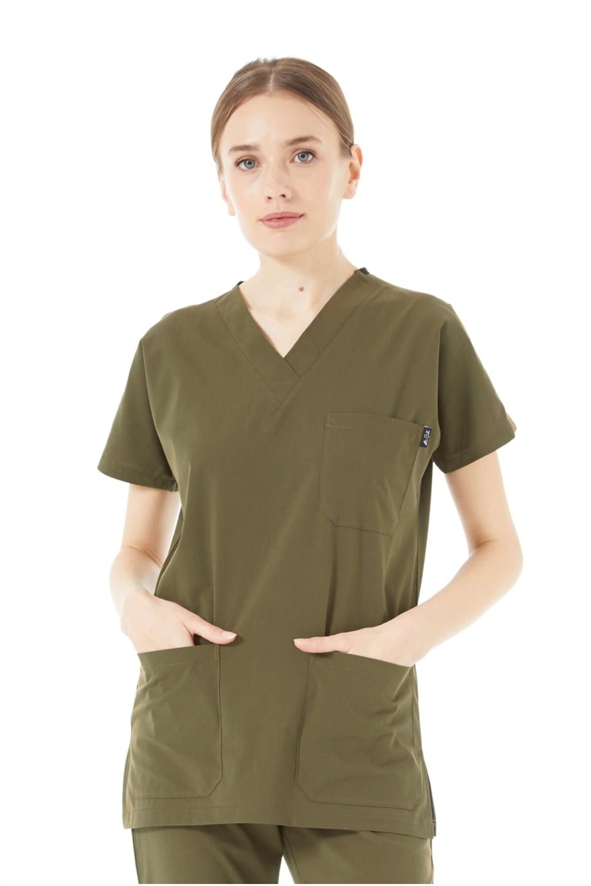 UltraLycra Spaniard - Lycra Doctor Nurse Scrubs Single Upper Surgical Jersey (FEMALE), Khaki