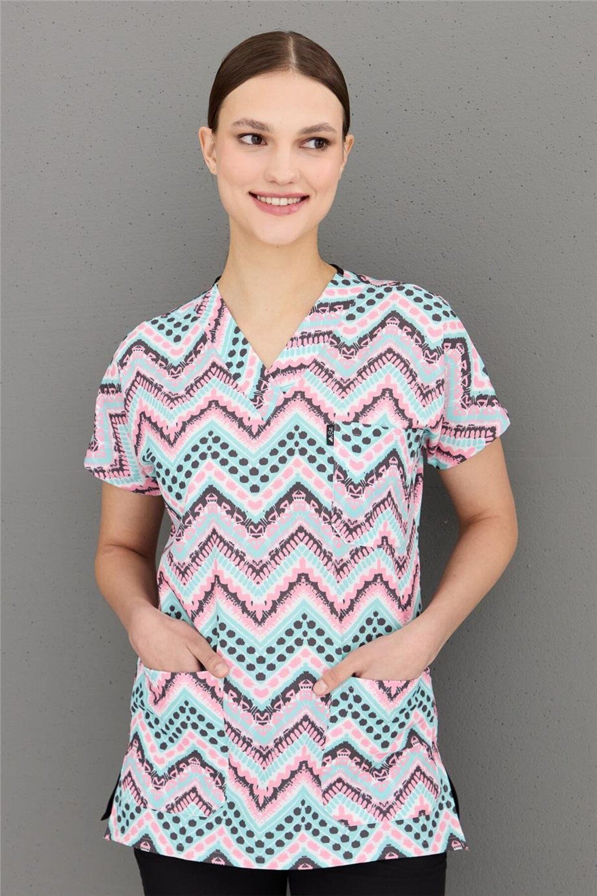 Çatı Medikal-Carnival Basic - Unisex Ethnic Pattern Nurse-Doctor-Veterinary Single Top Jersey 3